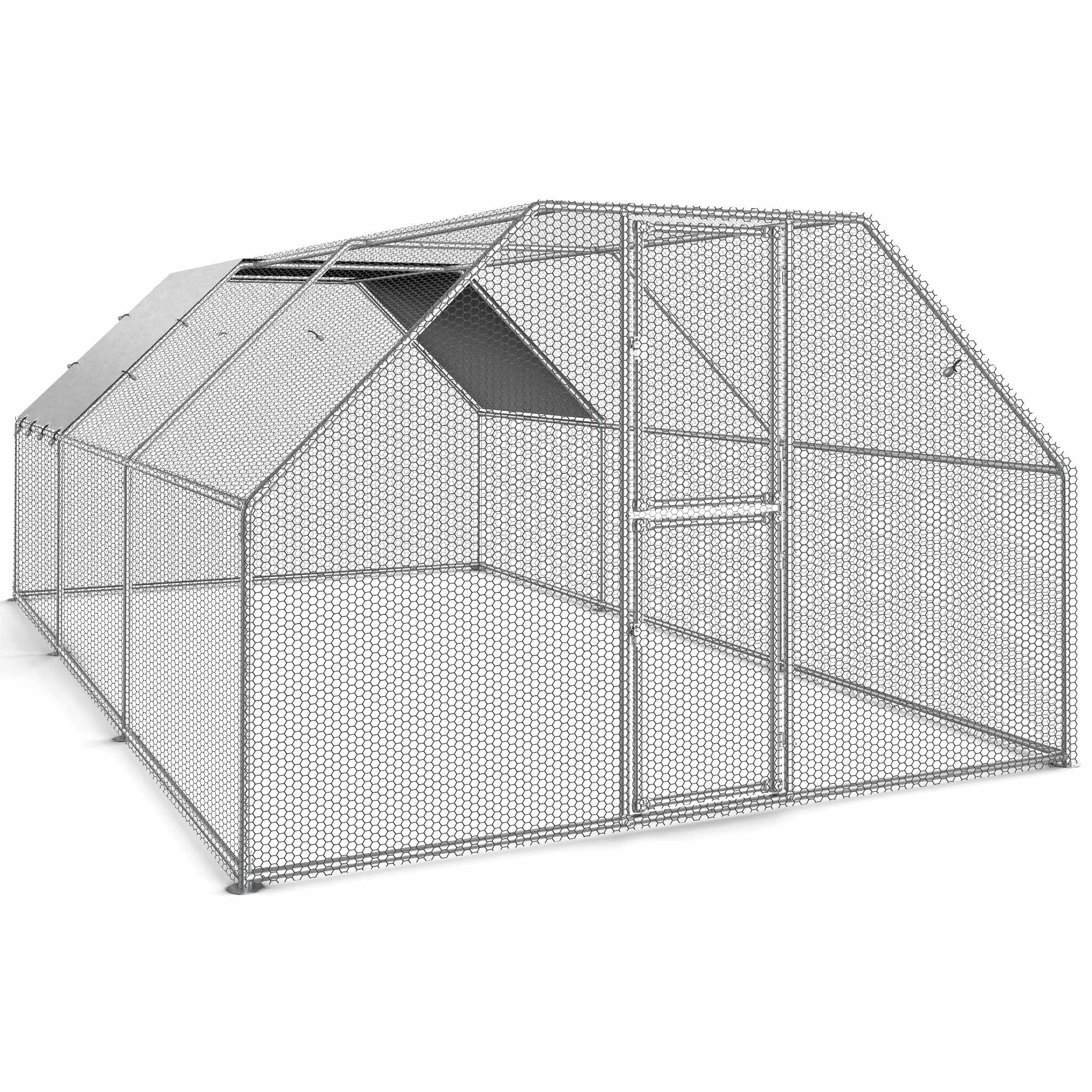 Uforic Chicken Run Coop 19.1 x 9.8 x 6.4 Ft Large Metal Chicken Coop, Walk - in Hen Cage, Outdoor Poultry Cage with Waterproof Cover and Wire Mesh for Backyard, Yard Outdoor