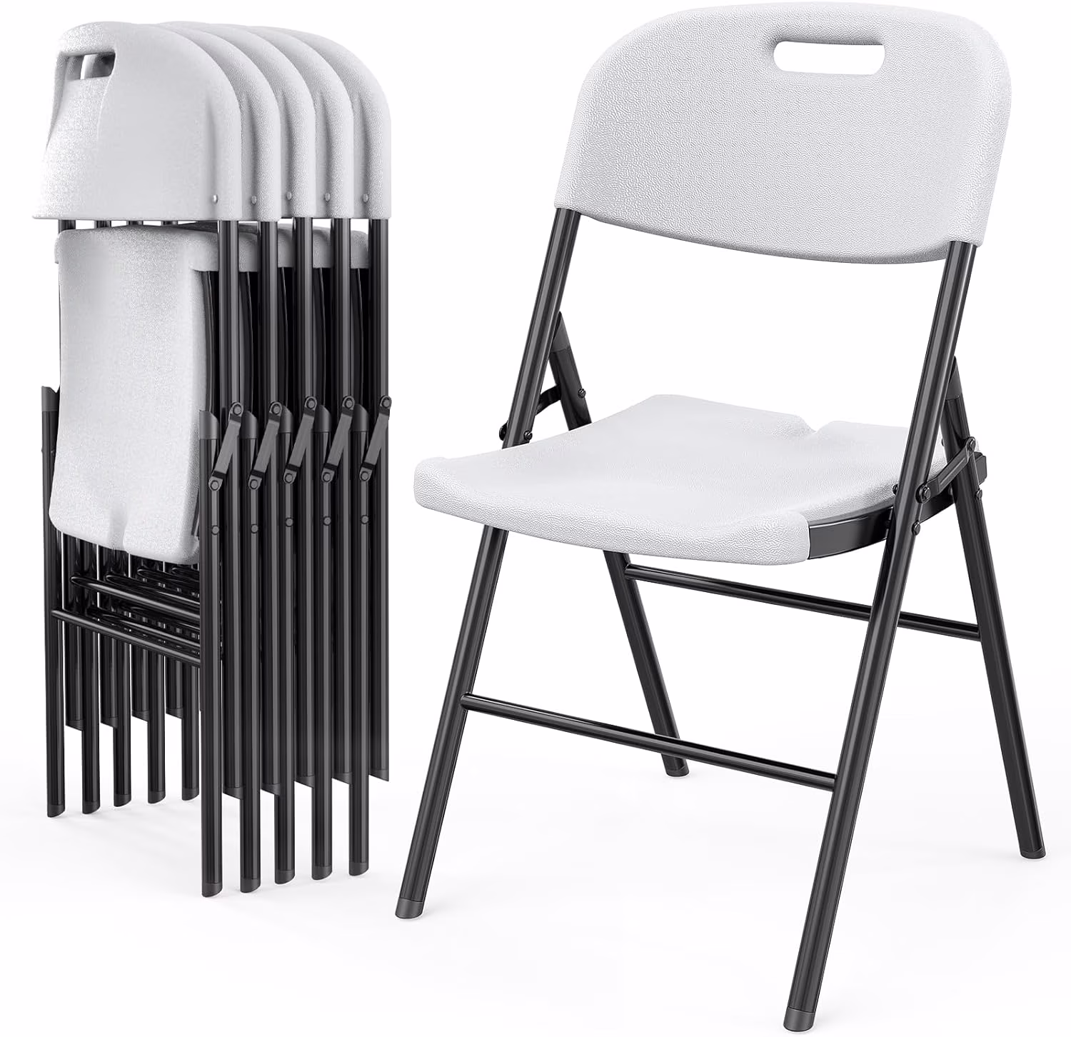 Folding Chairs, Heavy Duty Foldable Chair Portable HDPE Plastic Seat with Steel Frame for Indoor Outdoor Dinning Party Wedding School Use, White, 6 Pack(6 Pack/White)