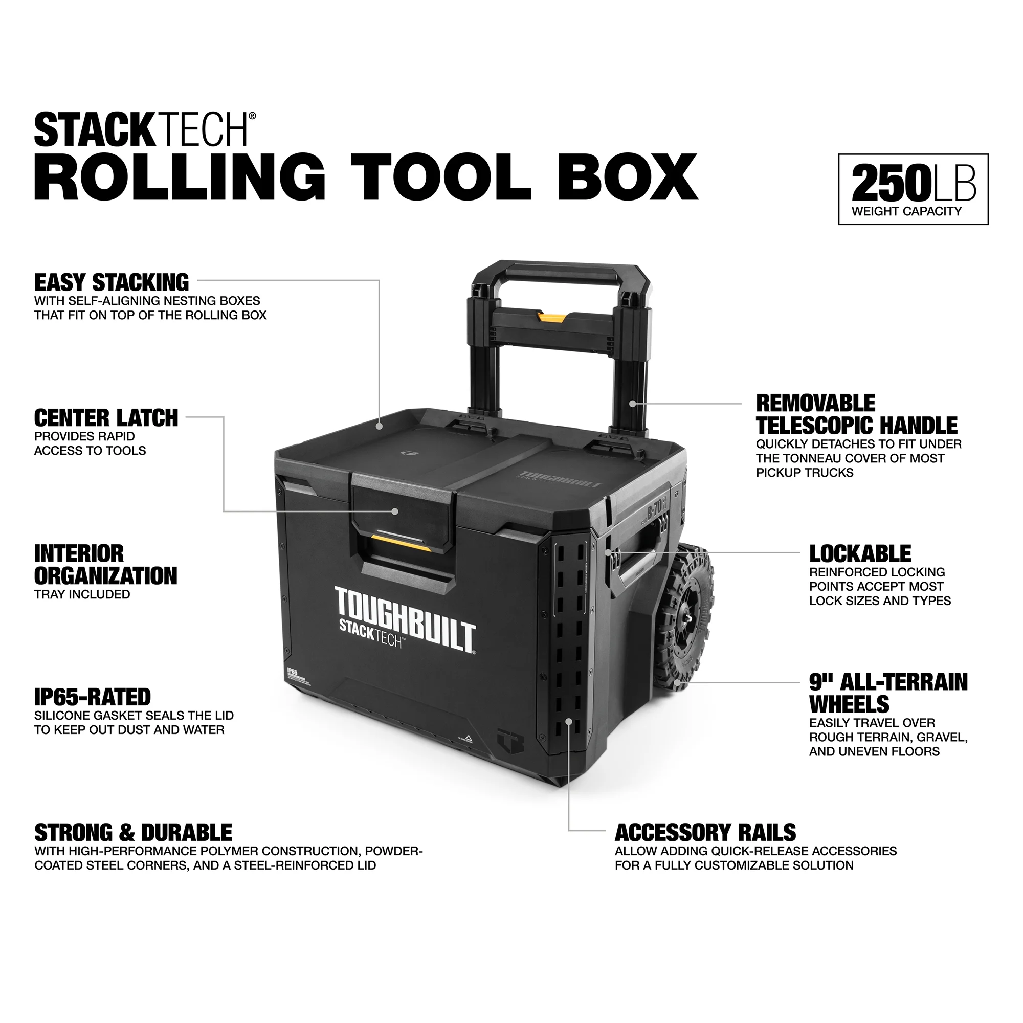 Toughbuilt Portable 2 - in - 1 Rolling Tool Box with Wheels & Stackable Design