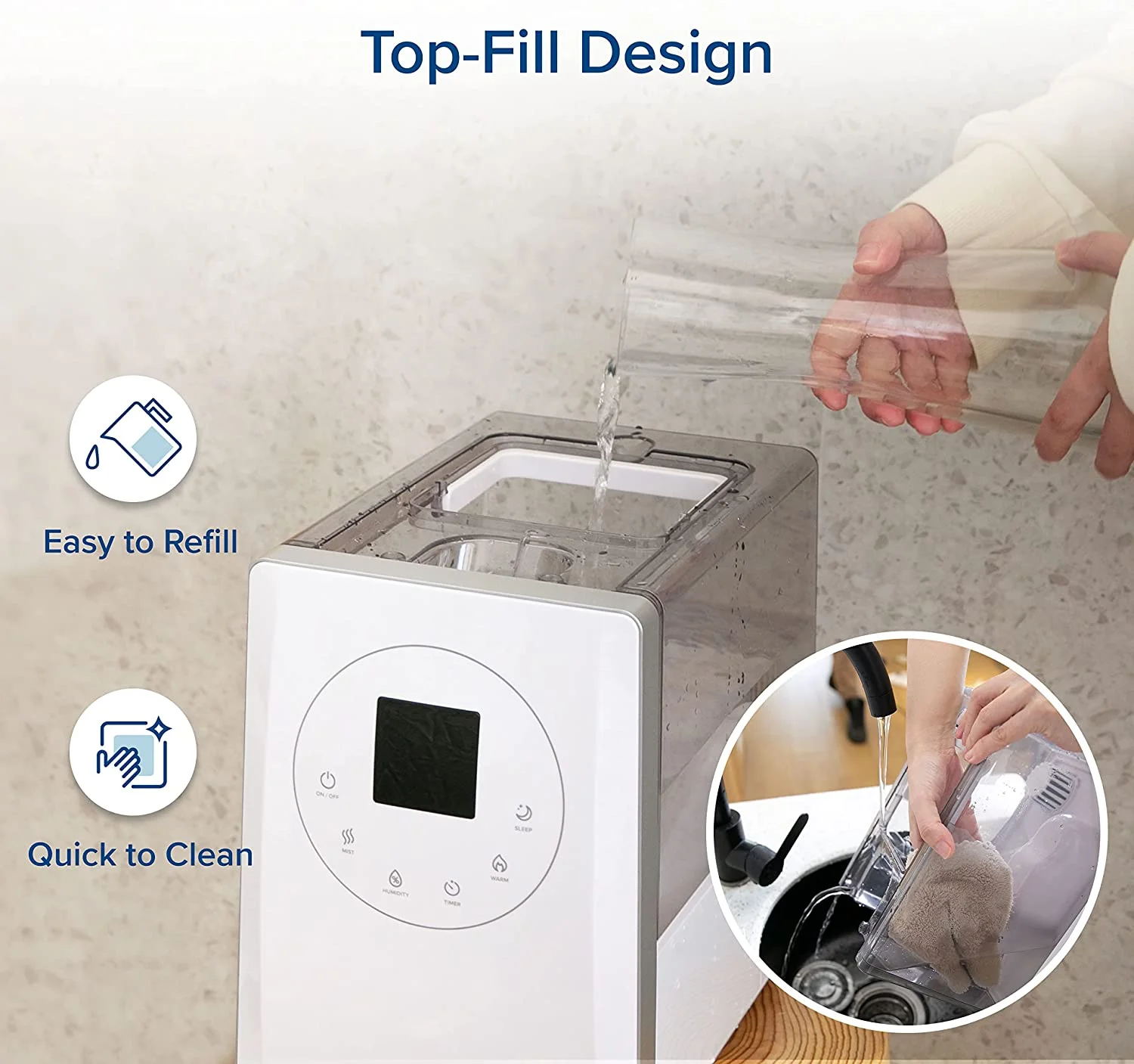 Smart Warm and Cool Mist Humidifier for Room, 6L Top Fill Air Vaporizer for Large Rooms, LV600s, White(6L white) - Image 10