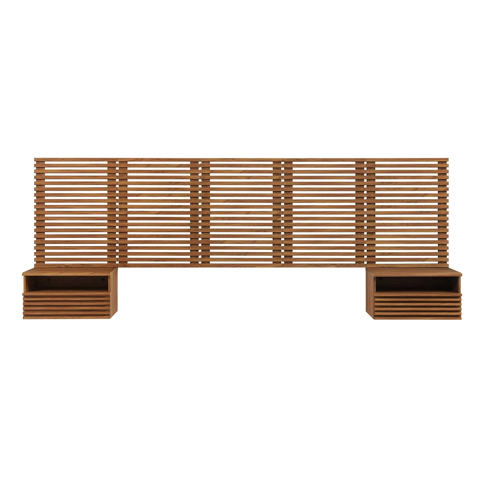 Render Wall Mount Queen Headboard and Modern Nightstands in Walnut(Queen/Brown) - Image 4