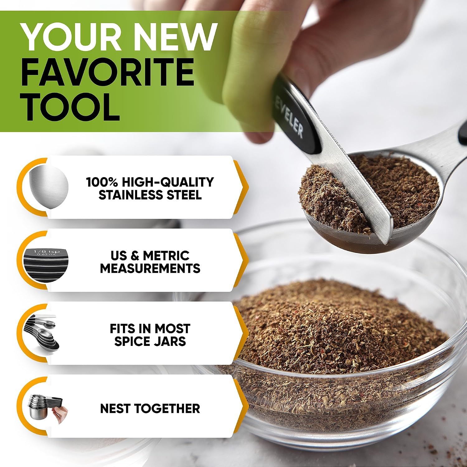 Spring Chef Magnetic Measuring Cups & Spoons Set of 15 with Levelers, Black
