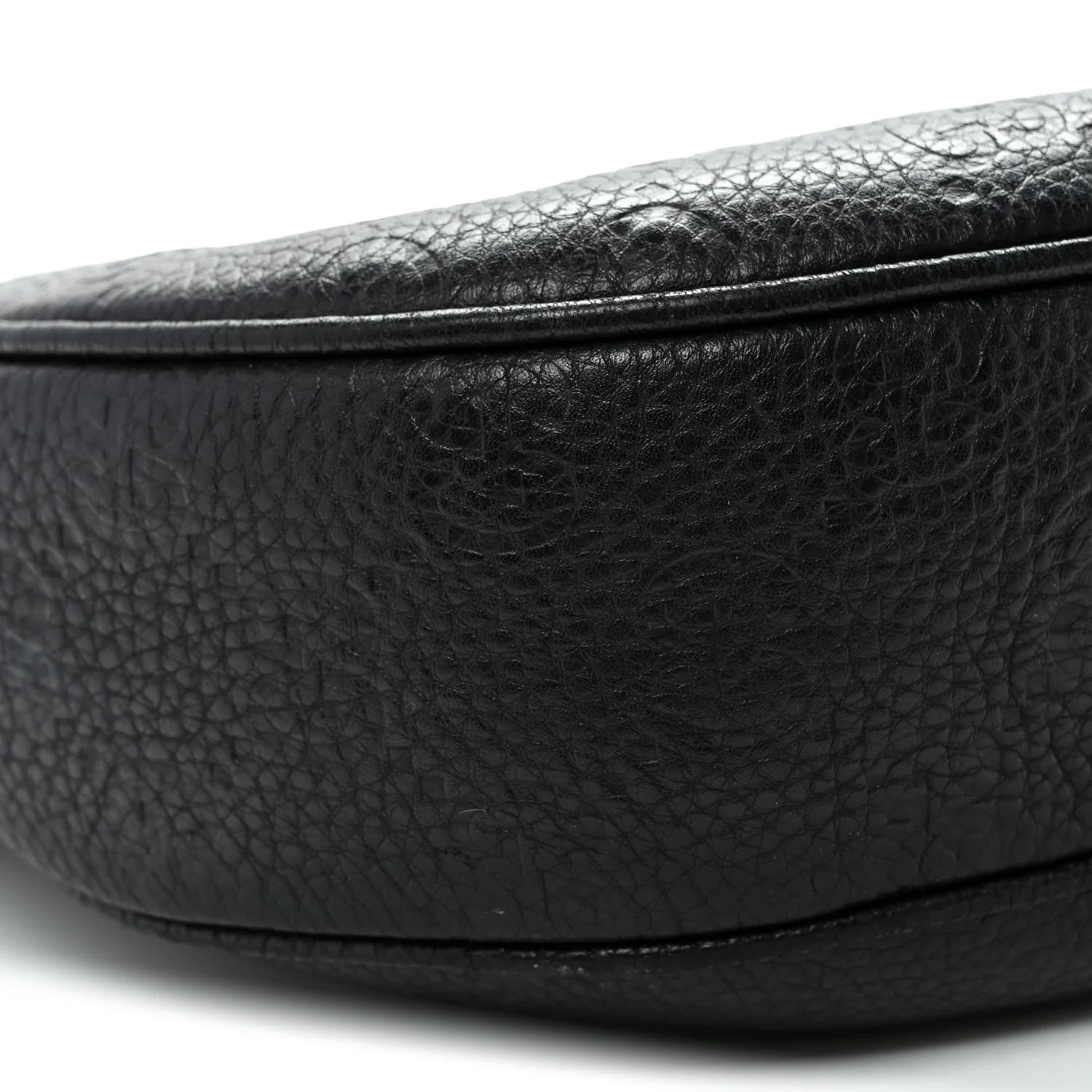 GG Grainy Calfskin Emblem Large Half Moon Shoulder Bag Black