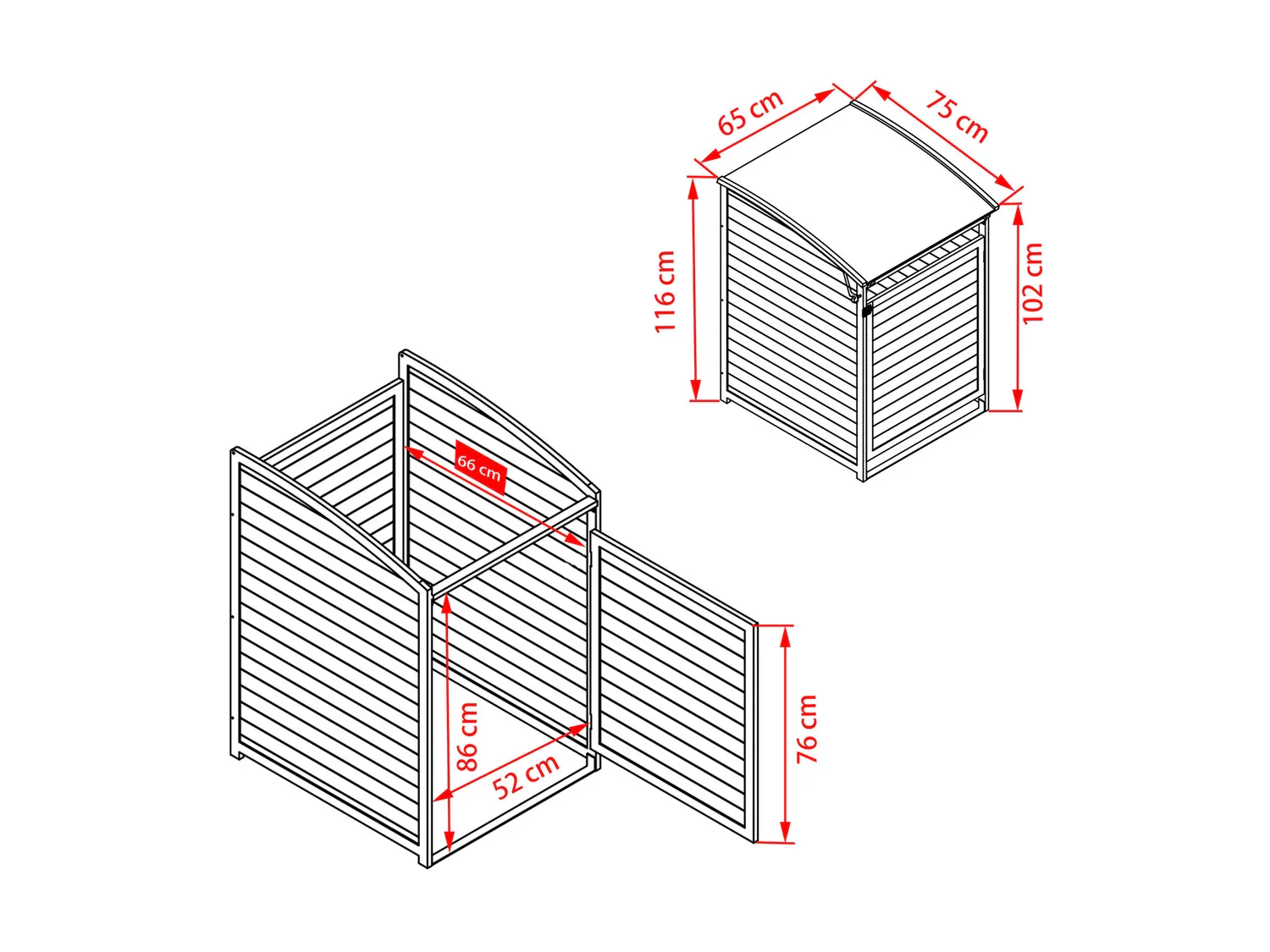 HABAU Cache-poubelle en bois, 120 L