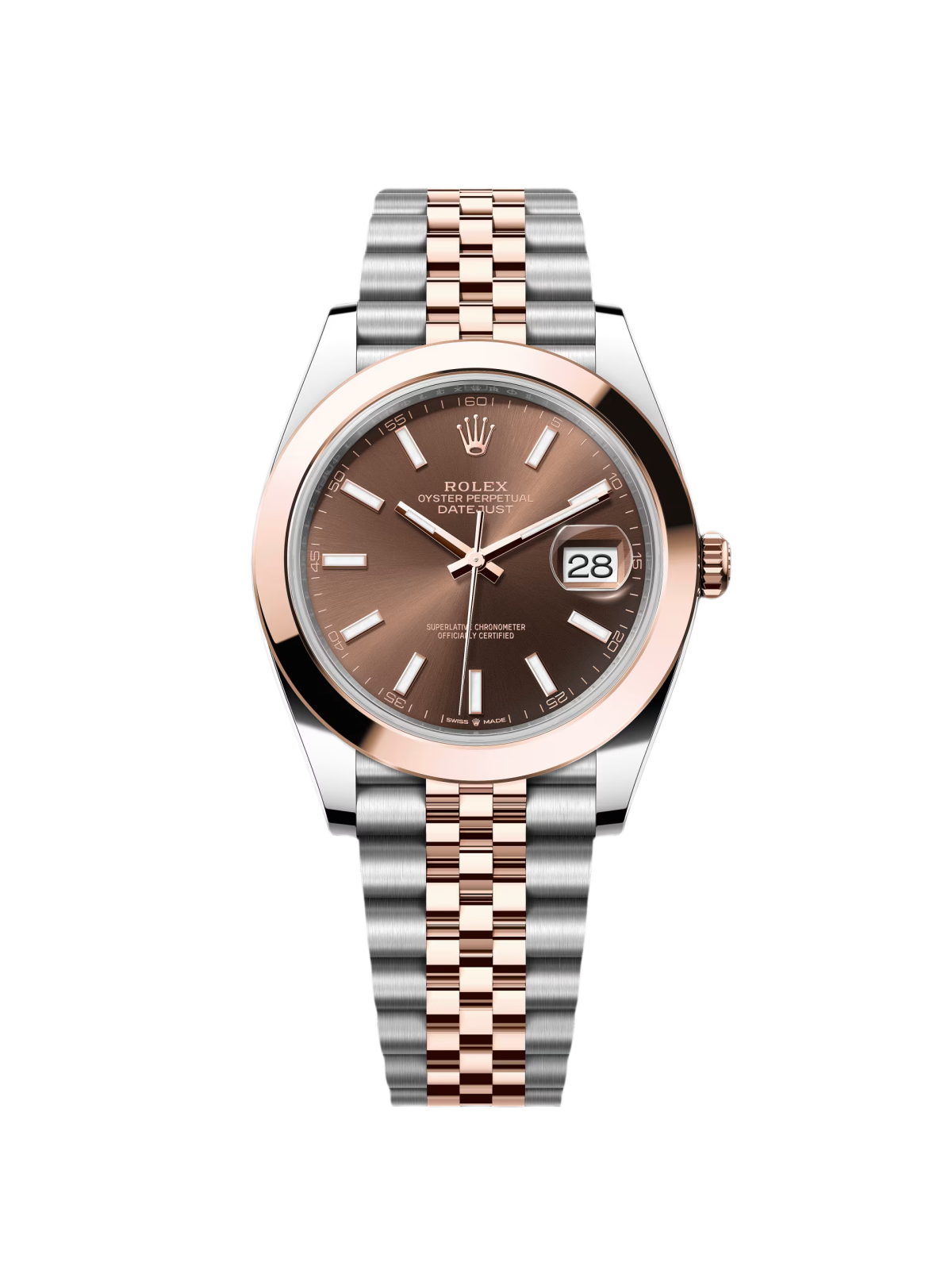 【Super Clone】RLX Datejust 41mm 126301 Chocolate Index Oyster Steel and Everose Gold Watch