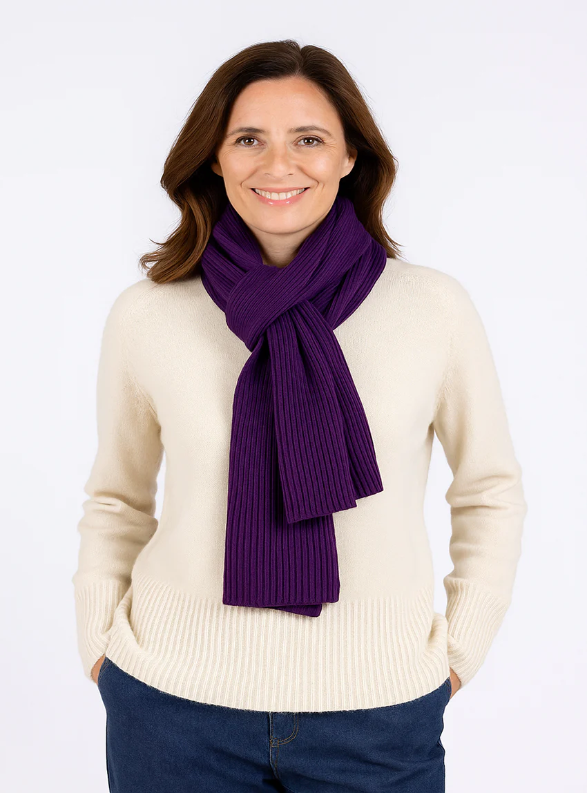 Echarpe en laine mérinos violet nuit