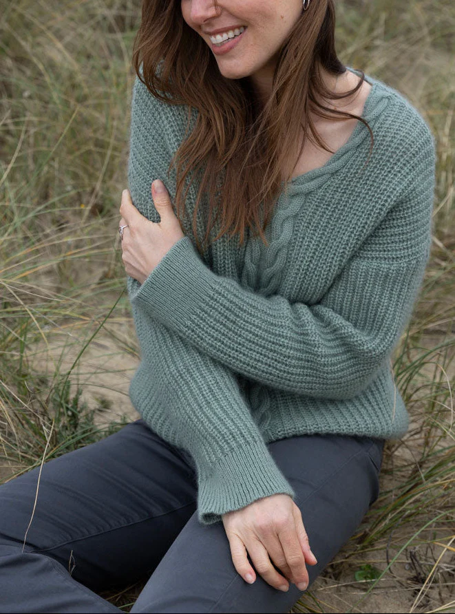 Pull femme maille perlée vert sauge