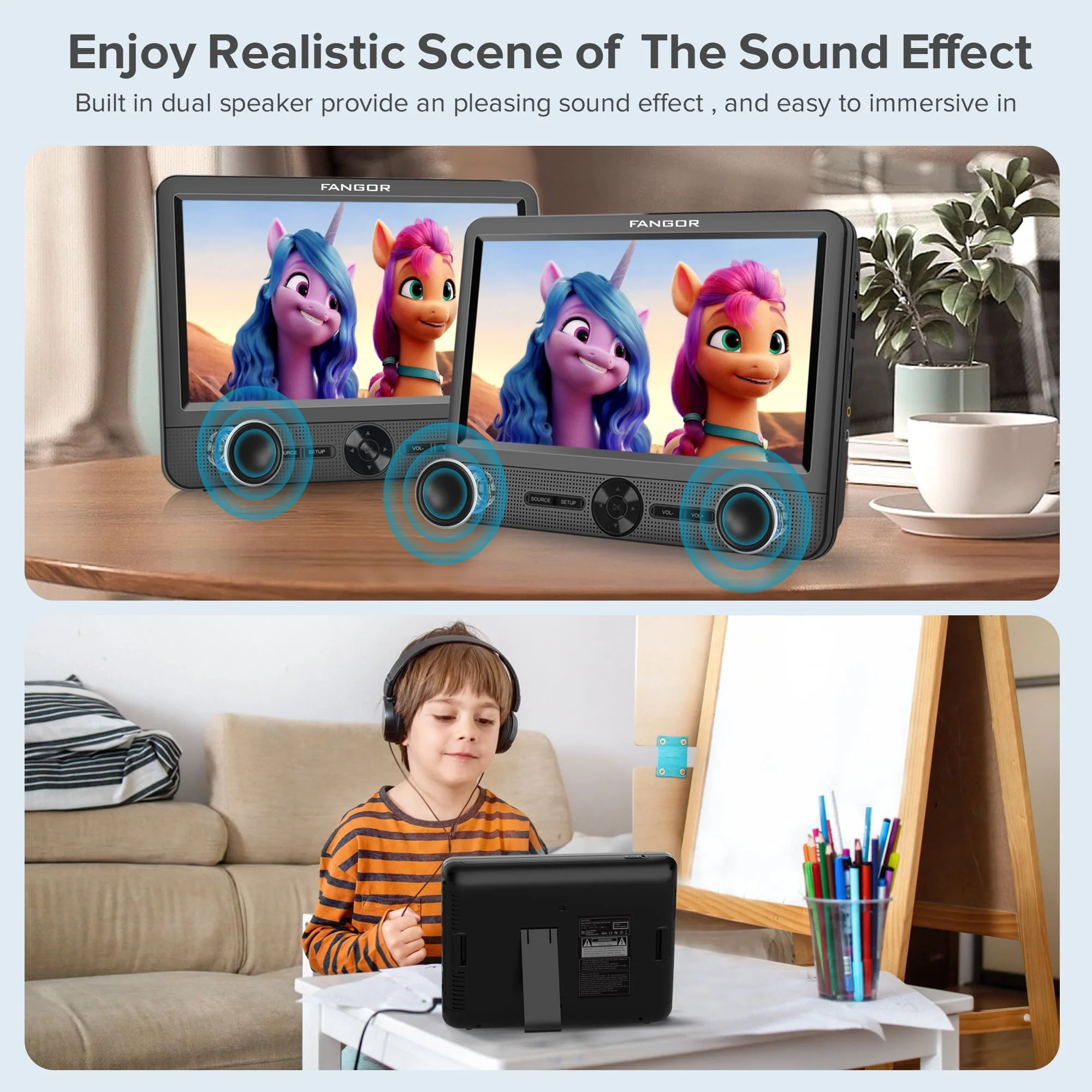 10" Dual Screen Portable DVD for Car, Headrest DVD Player with Remote Control and 2 Headrest Bracket, Supports HDMI, USB Port, SD Card Slot,AV in /out,Last Memory,Ideal Gift for Kids Image 8
