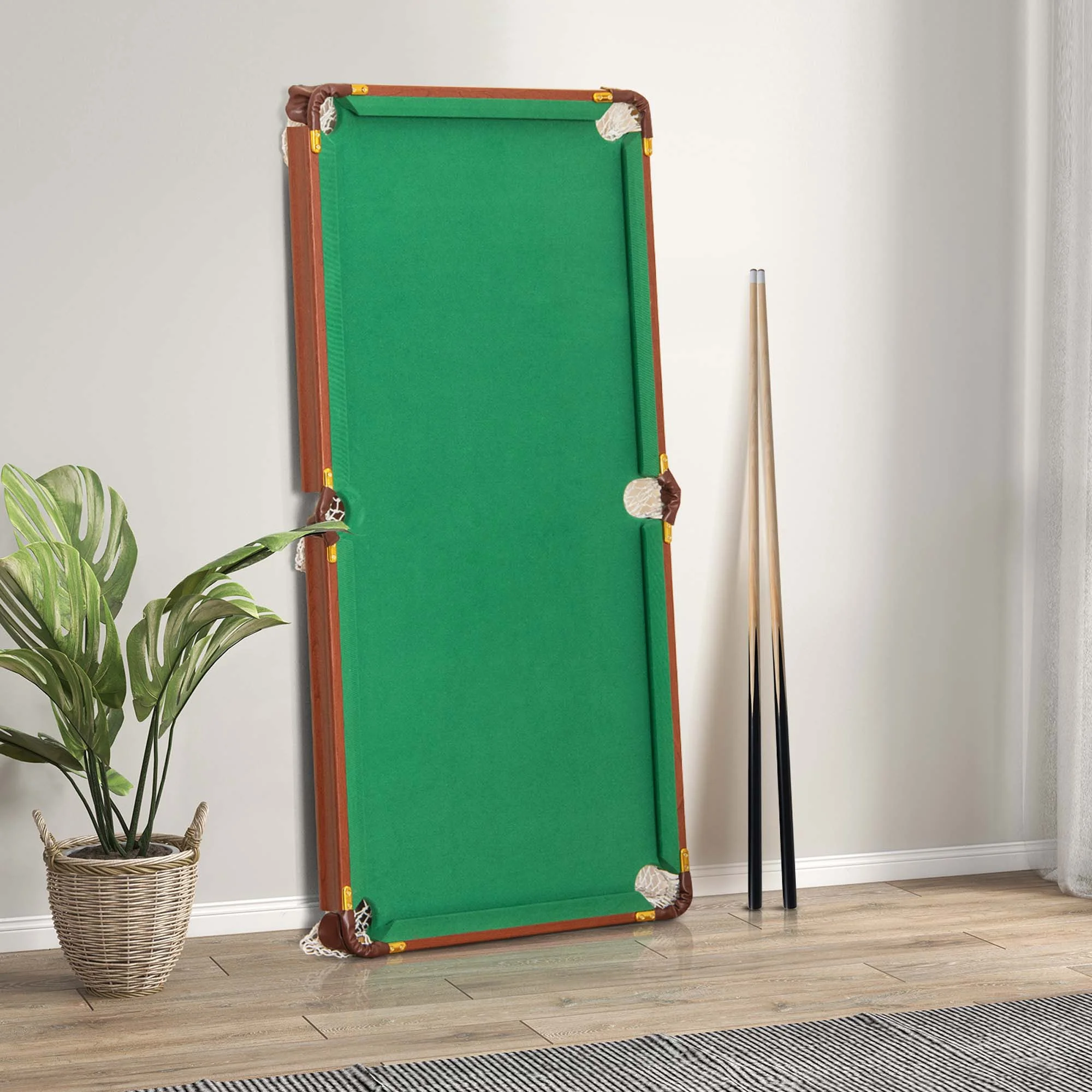 Folding Pool Table Set with Foldable Legs Adjustable Foot Levelers 2 Cues 2 Chalks - Image 5