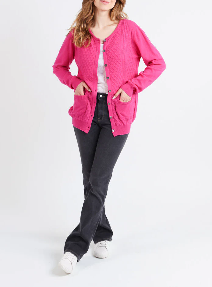 Cardigan femme en cachemire et laine rose