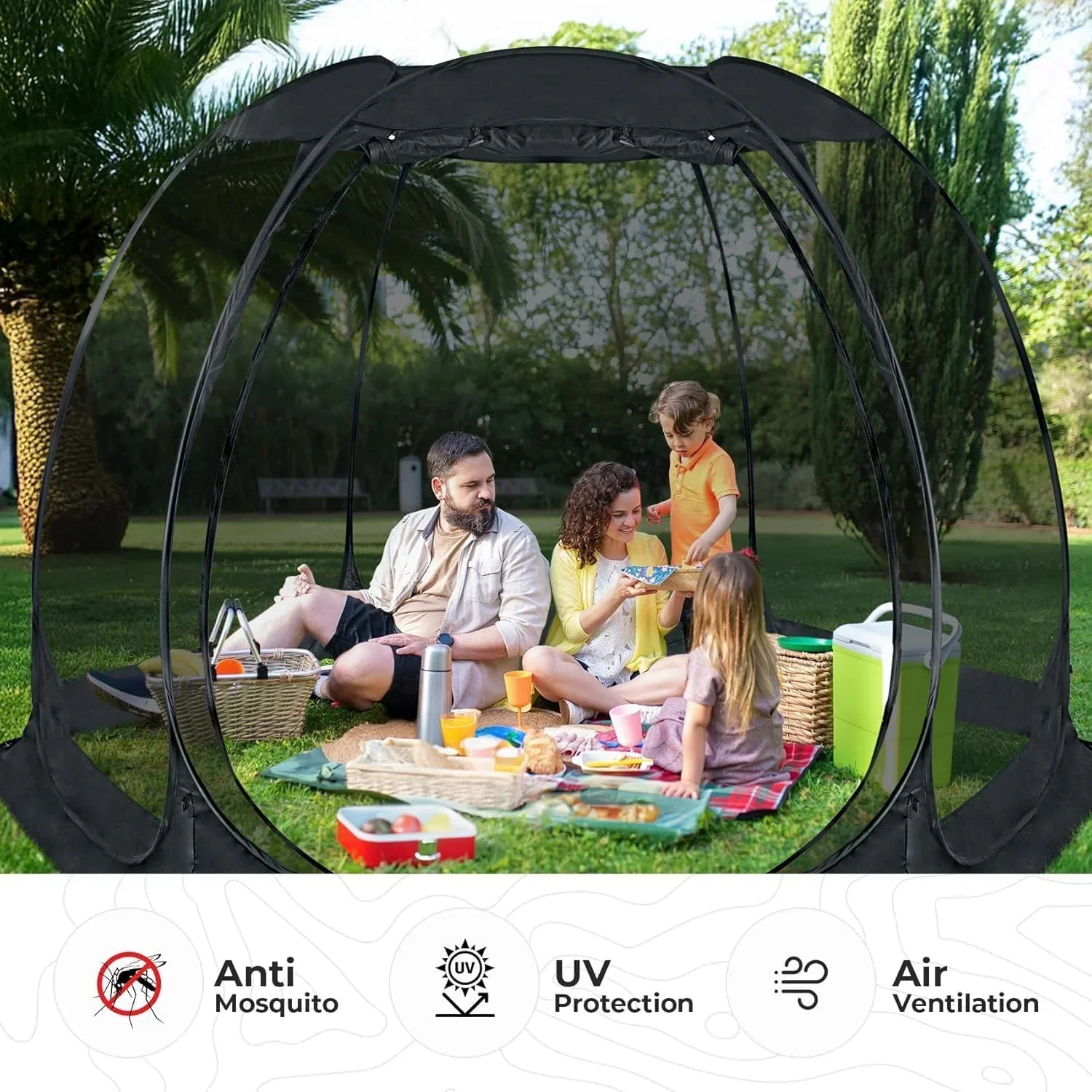 Gazebo moustiquaire pouvant accueillir 6, 10 ou 15 personnes. Tente de style igloo avec moustiquaire latérale. Idéal