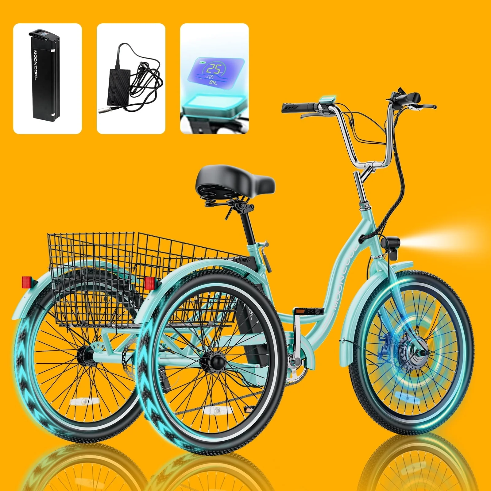 ABORON 350W Electric Trike, 7 Speed 24