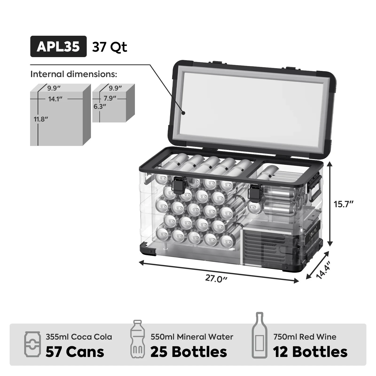 APL35 Dual Zone Aluminum Black Freezer | ICECO | 35 LT