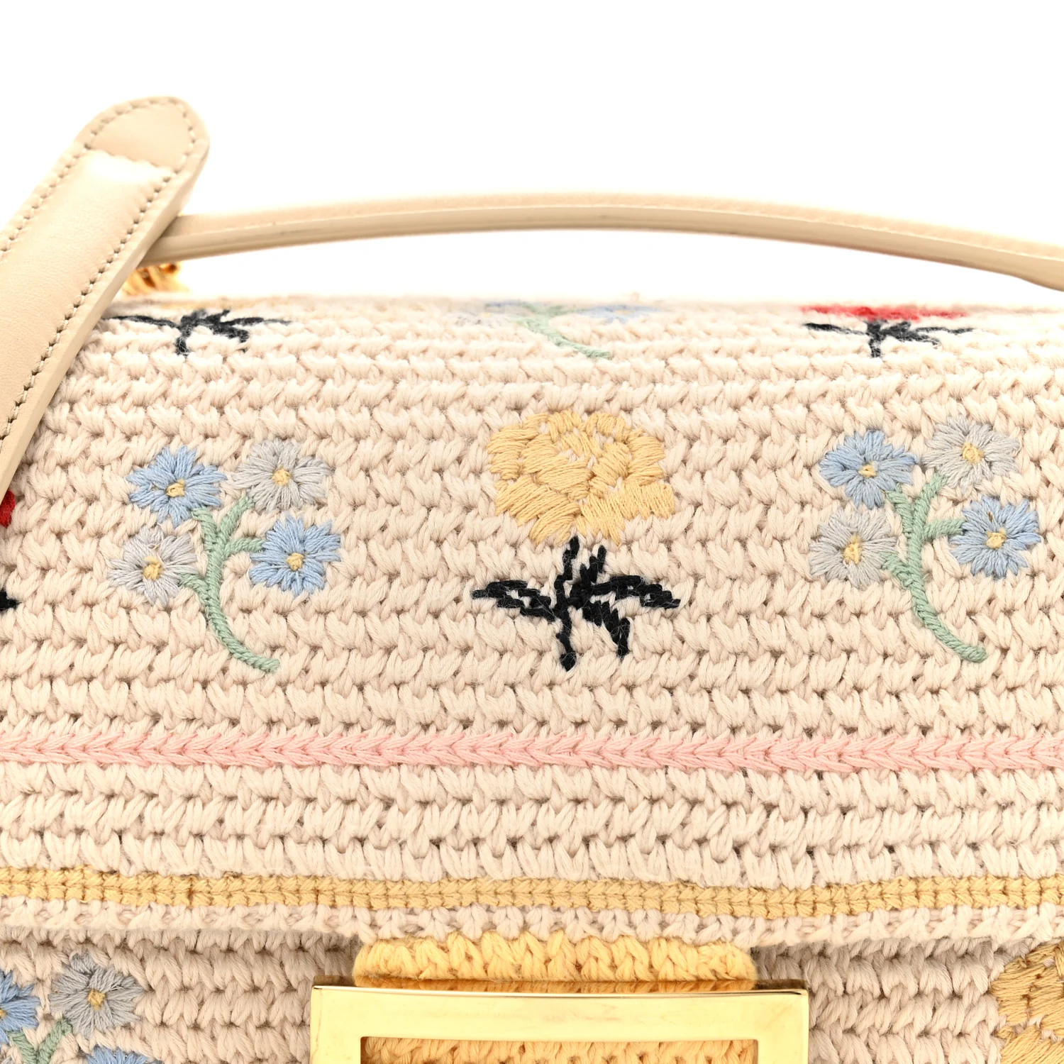 Cotton Vitello Seta Floral Woven Chain Baguette White Multicolor