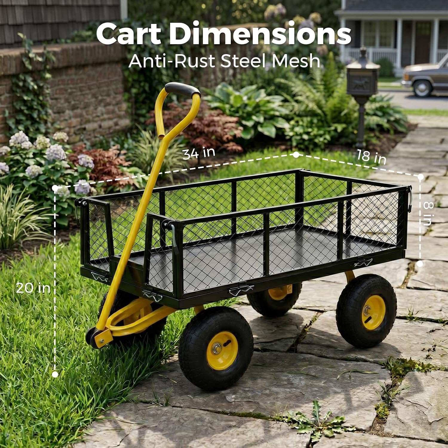 SUNNYFEEL Steel Garden Cart Heavy Duty 500 LBS Utility Wagon on Wheels