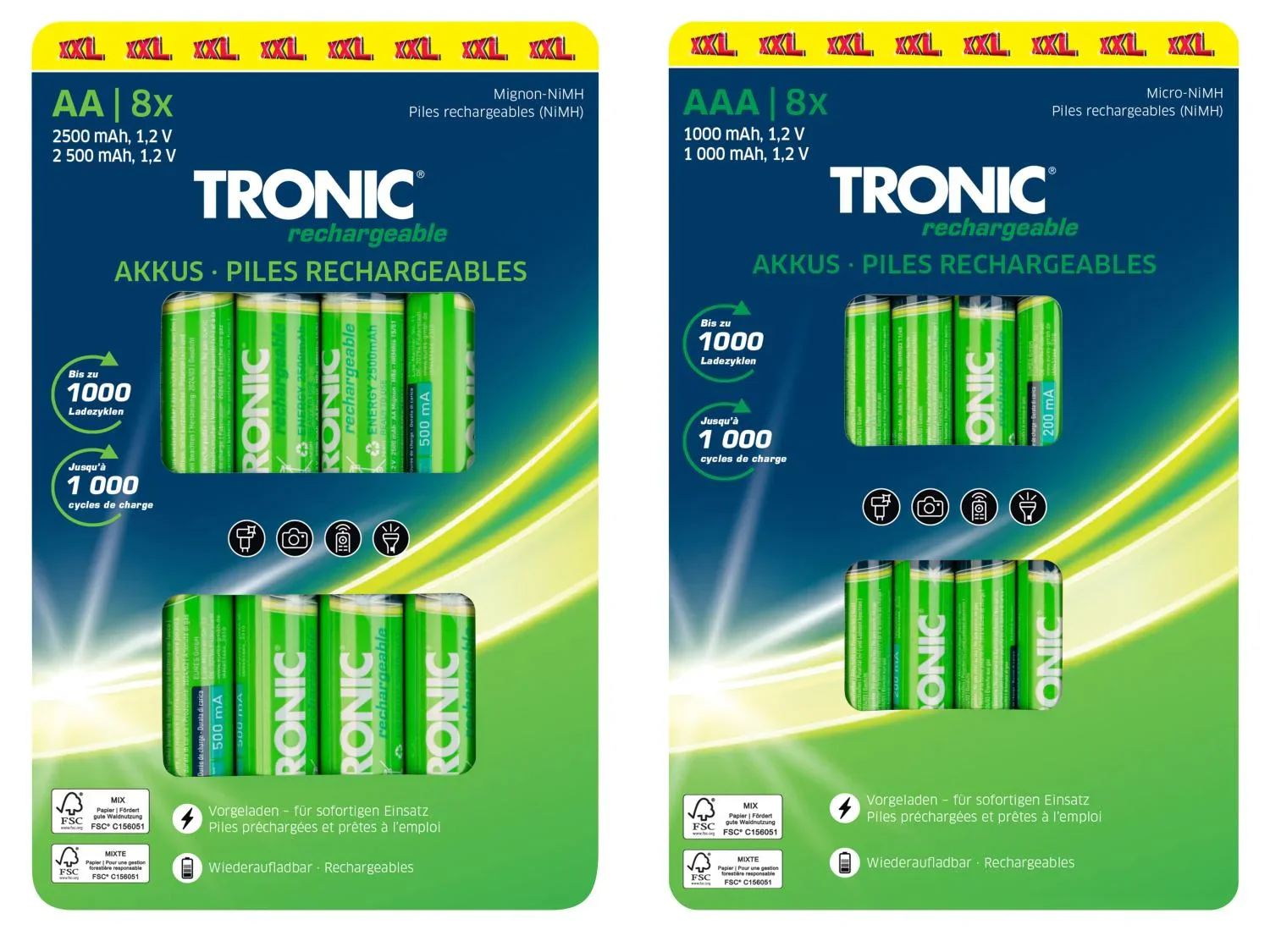 TRONIC Piles AA ou AAA, 8 pices