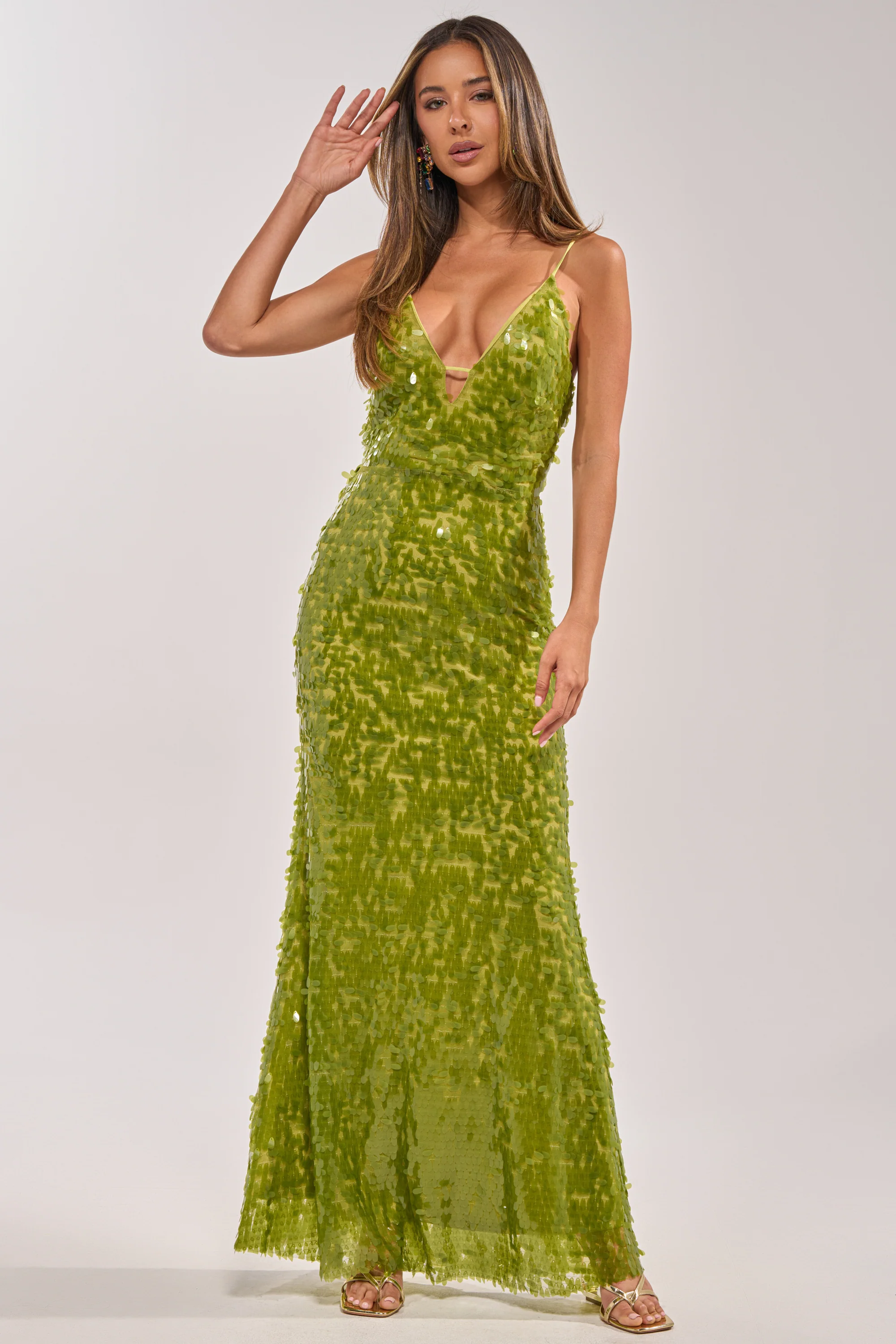 WILD CARD SEQUIN MAXI DRESS IN LIME - Akira Store