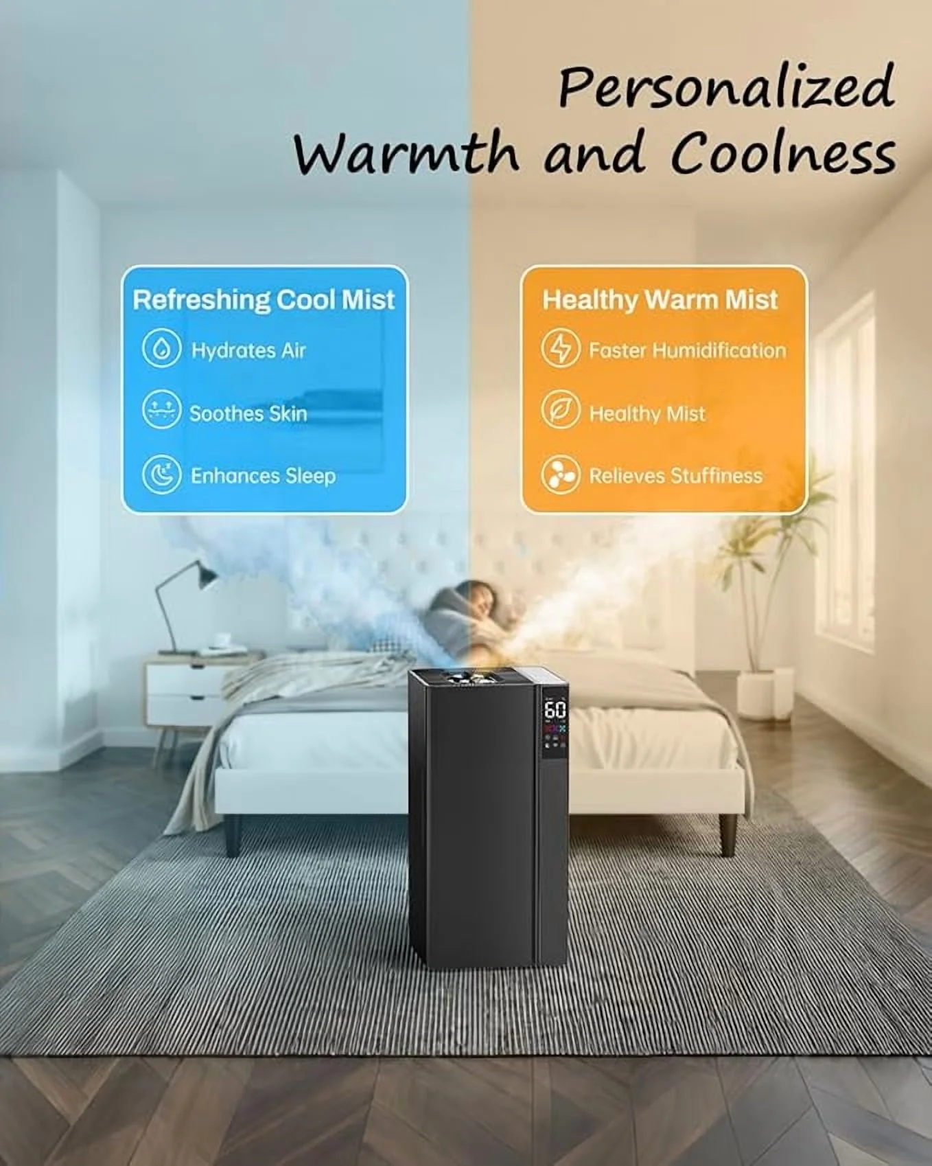 Warm and Cool Mist Humidifier Large Room, 5.3Gal/20L Whole House Humidifiers for Home, Top Fill, Black(Black/19.97 in/5.3 gal) - Image 7
