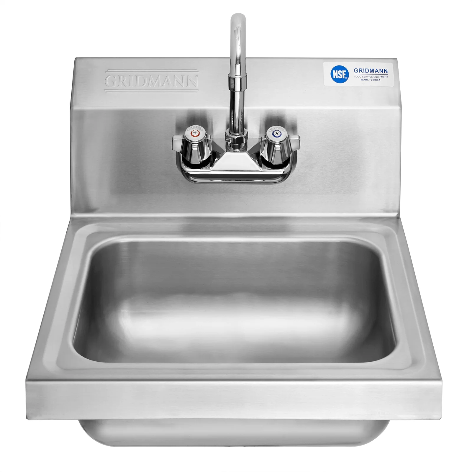 Commercial NSF Stainless Steel Hand Washing Sink w/ Side Splashes Faucet, Wall Mount(With Side Splashes) - Image 9