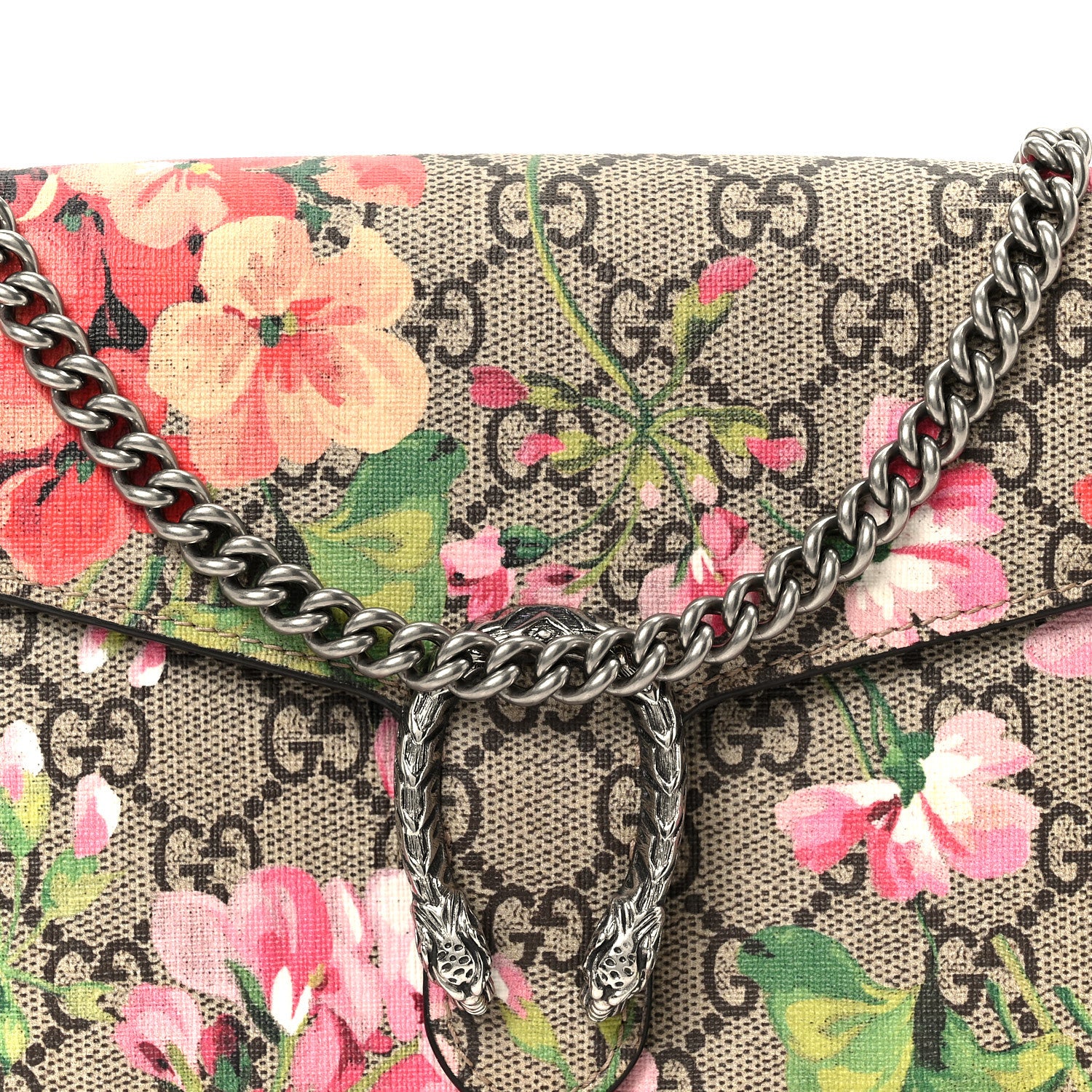 GG Supreme Monogram Blooms Mini Dionysus Chain Wallet Beige Multicolor Dry Rose