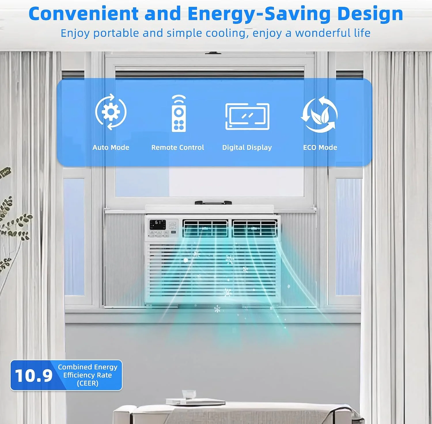 Climatiseur de fenêtre Antarctic Star 12 000 BTU en forme de U, refroidit jusqu'à 550 pi² avec 6 modes, minuterie 24 h, climatiseur de fenêtre ultra silencieux