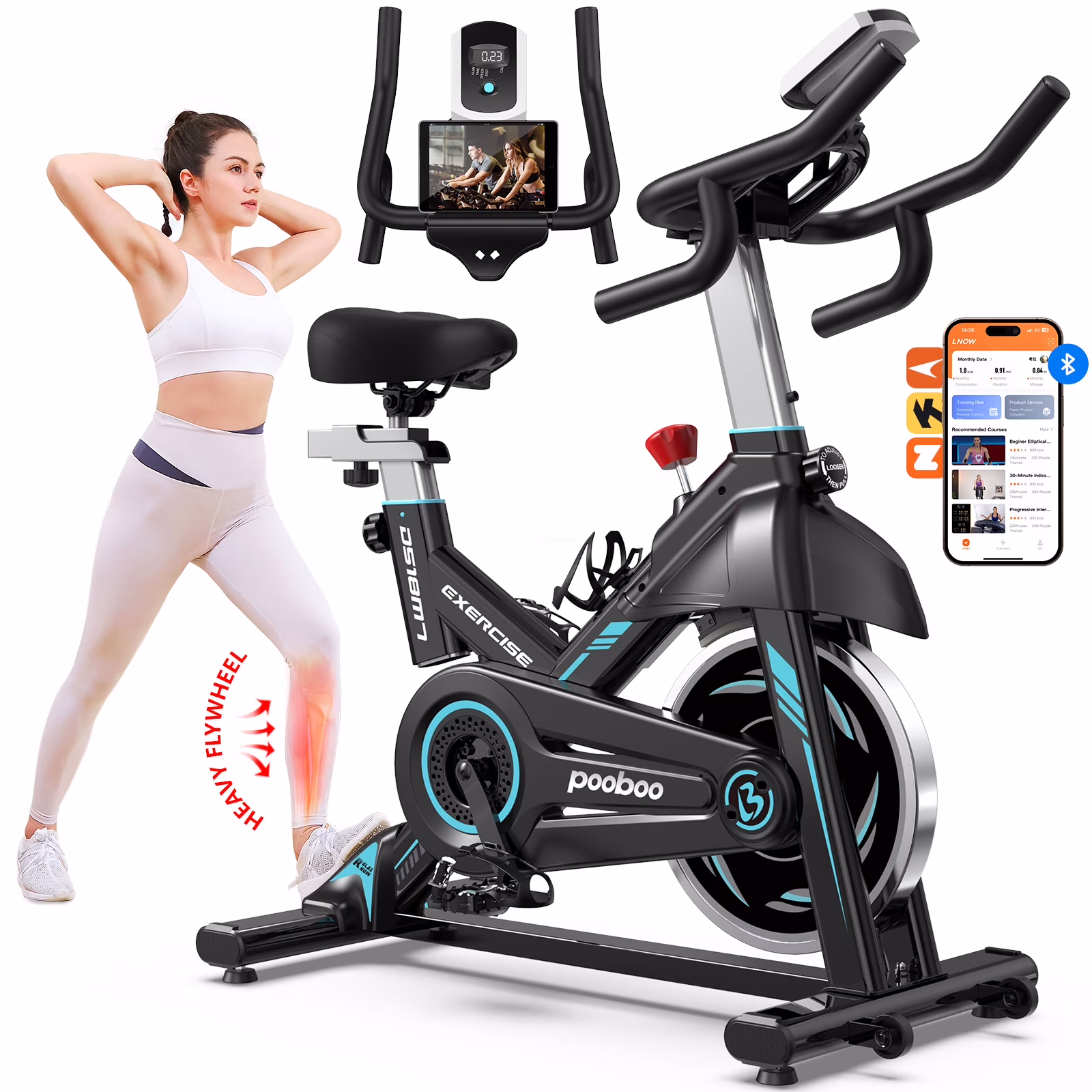 Pooboo Professional Indoor Cycling Bike Stationary Exercise Bikes Home Cardio Workout Bicycle Machine 350 lb Flywheel Weight 40 lb