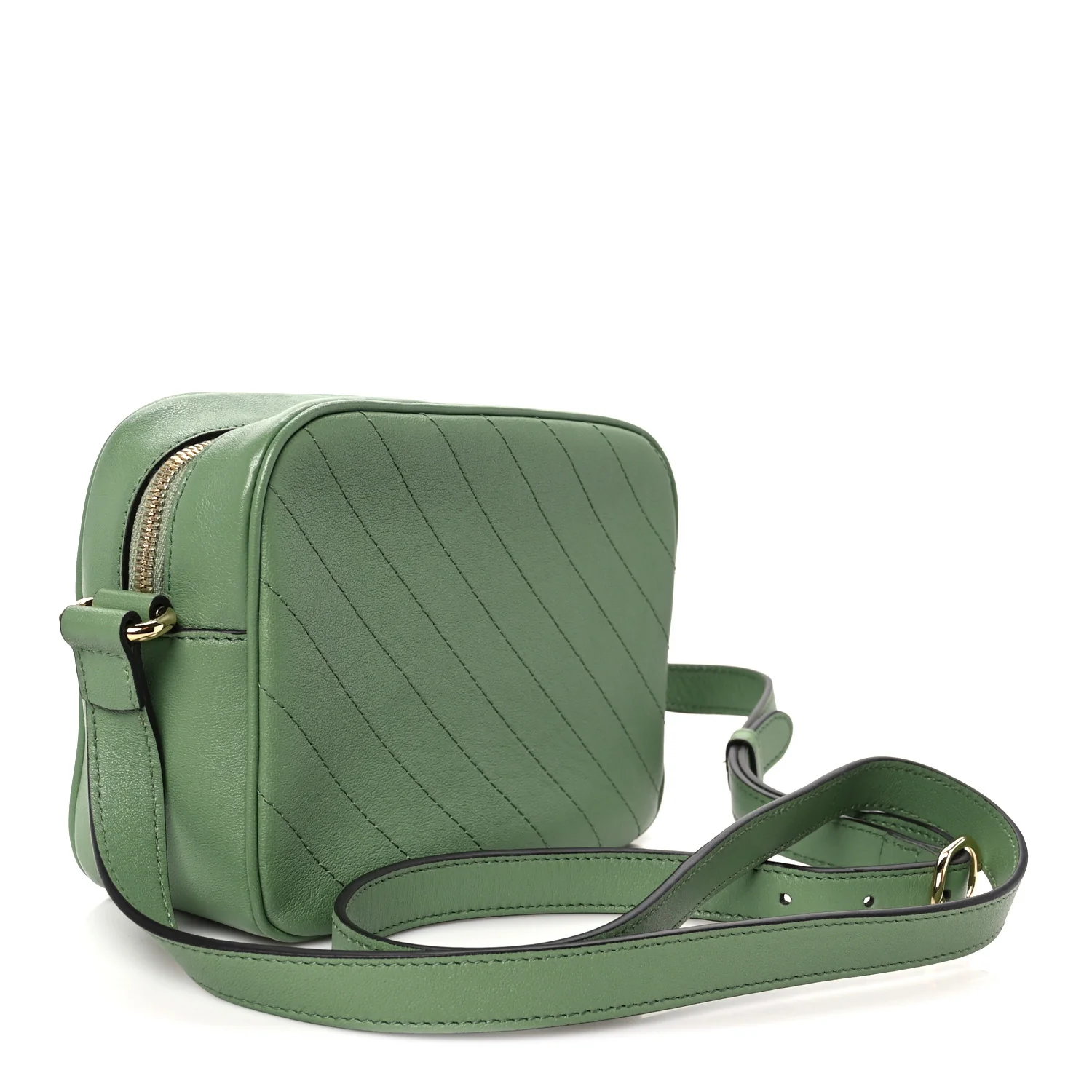 Sakai Be Green Calfskin Diagonal Stitched Small Blondie Shoulder Bag Green Soil Grass