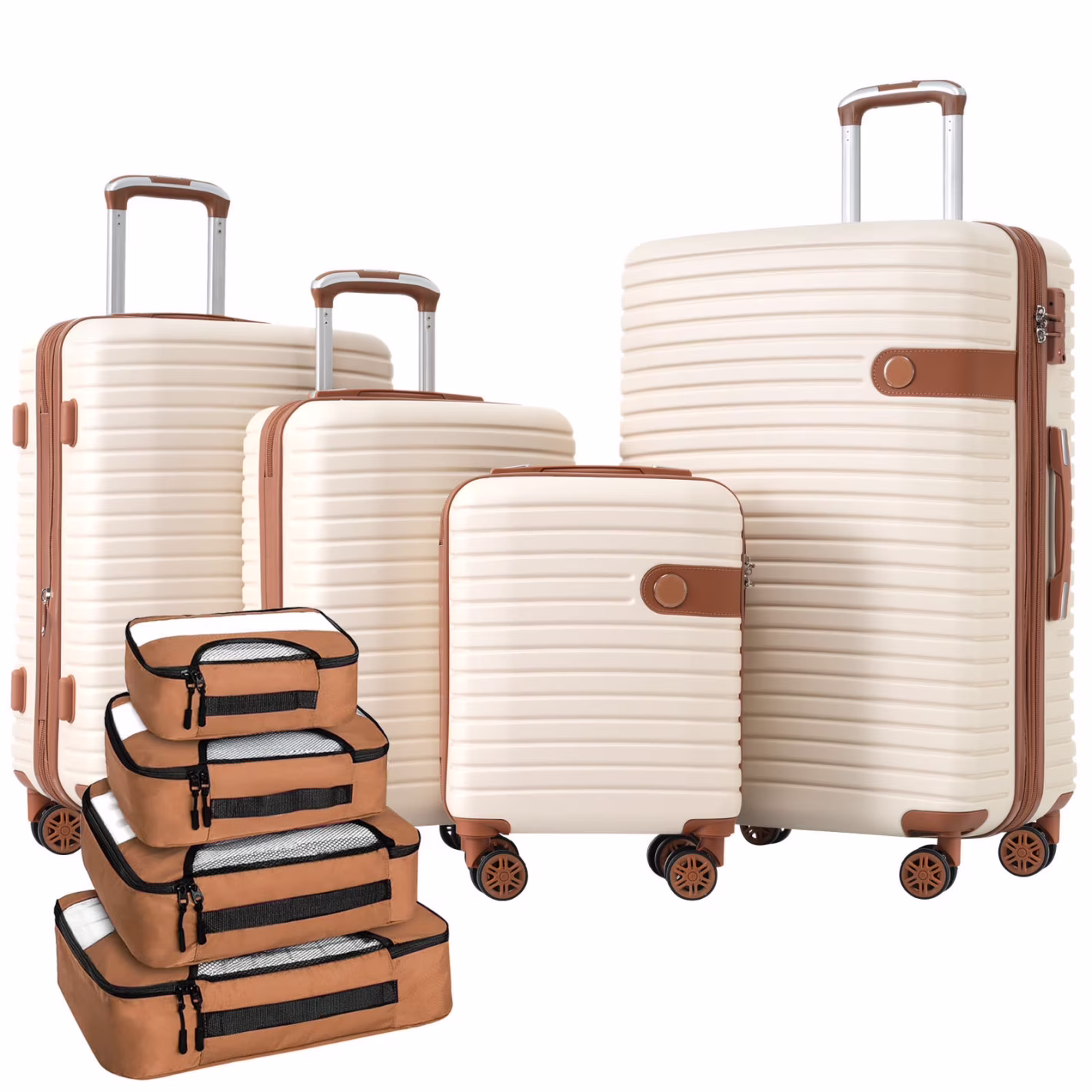 Luggage Sets,4 Piece Lightweight Suitcase Set with 4 Packing Cubes and TSA Lock, Hardshell Suitcases with Spinner Wheels, (16/20/24/28 ),Brown(Brown) Image 7