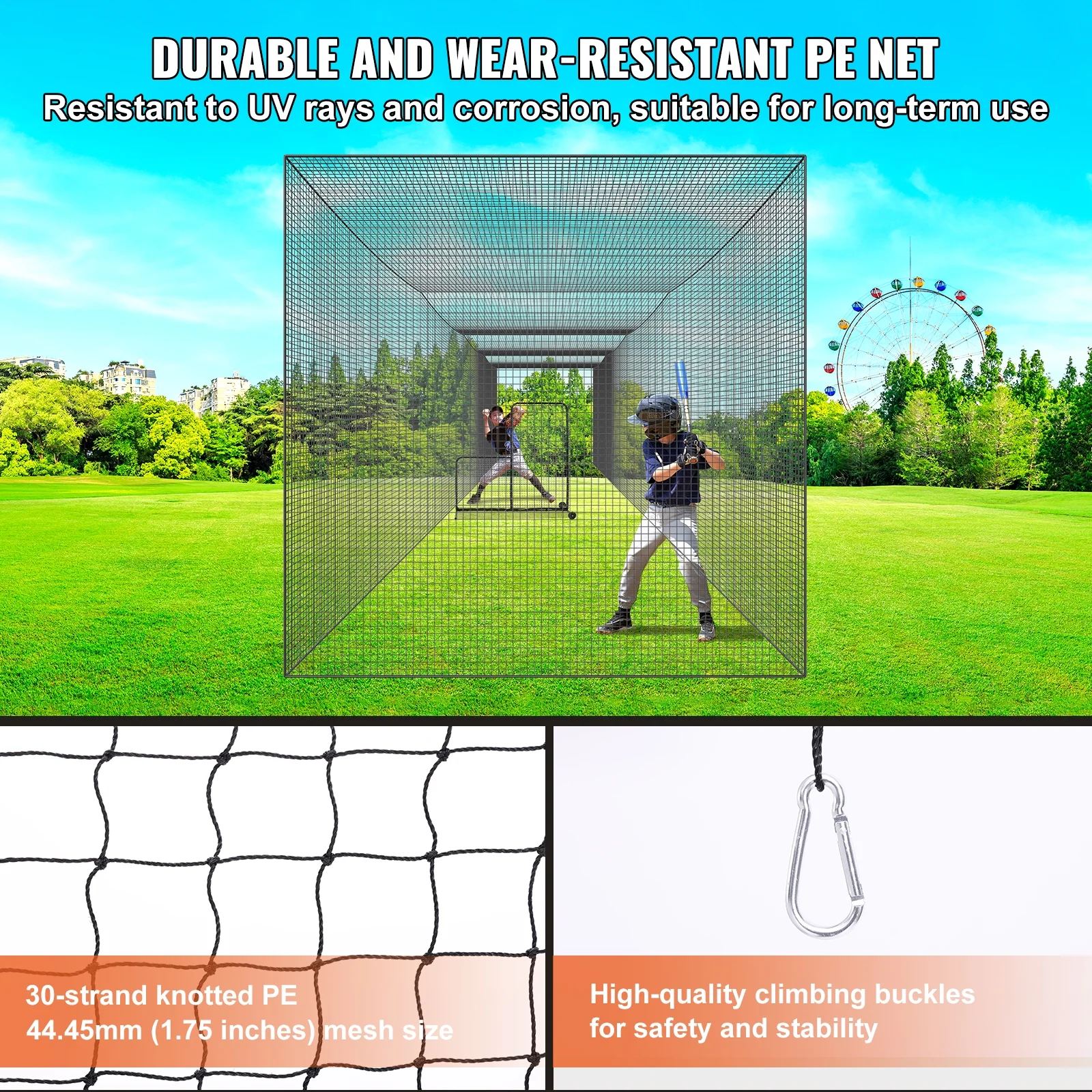 Portable Softball Baseball Batting Cage with Storage Bag, Black, 55 x 12 x12ft - Image 4