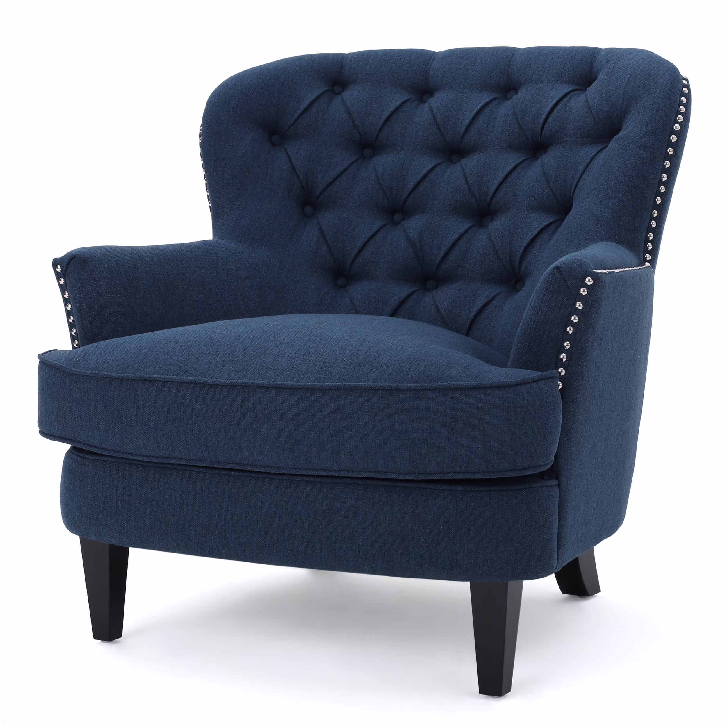 Noble House Tanner Tufted Fabric Club Accent Chair, Dark Blue