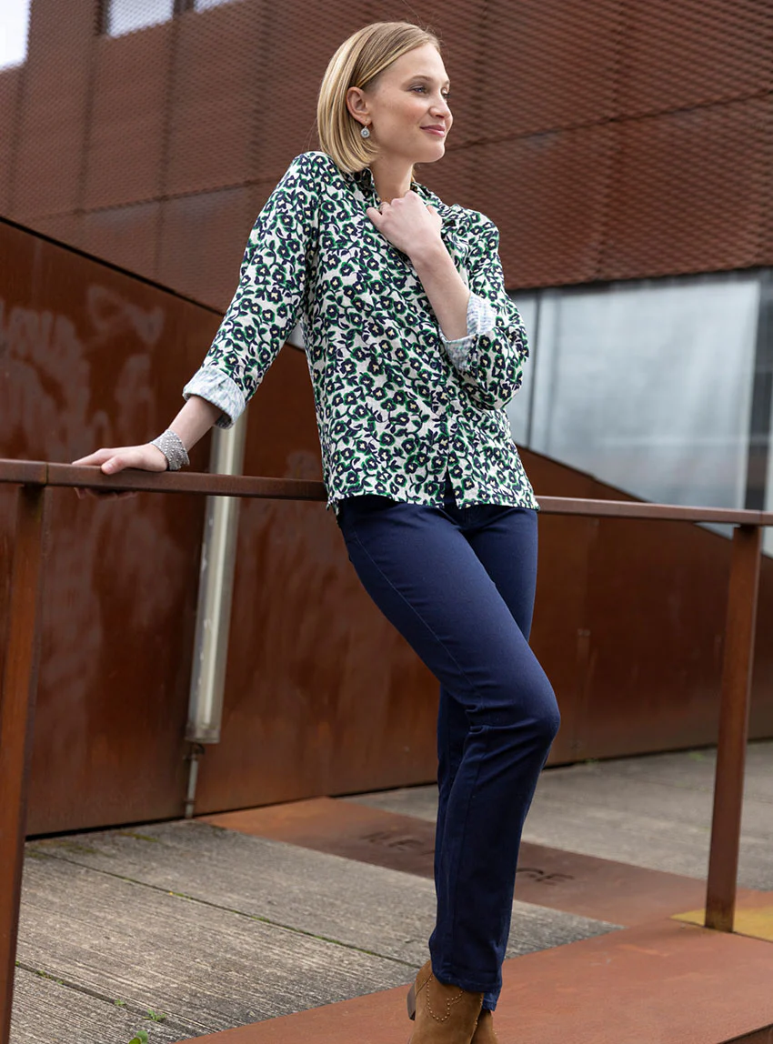 Chemisier femme coton imprimé vert