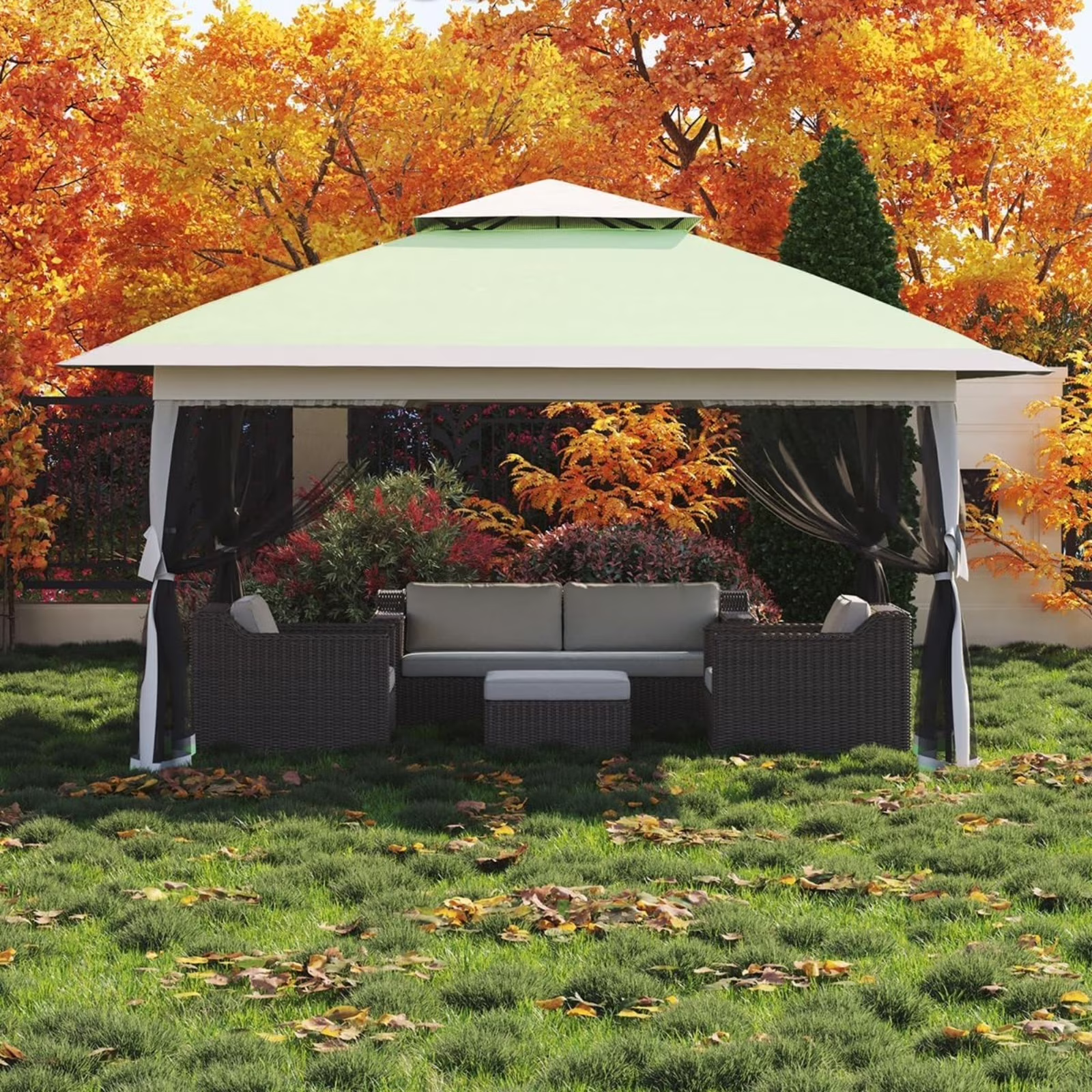 13' x 13' Pop up Canopy Tent with Netting Sidewalls, Outdoor Gazebo Tent Gazebo Shade Shelter for Backyard, Garden, Deck, Lawn