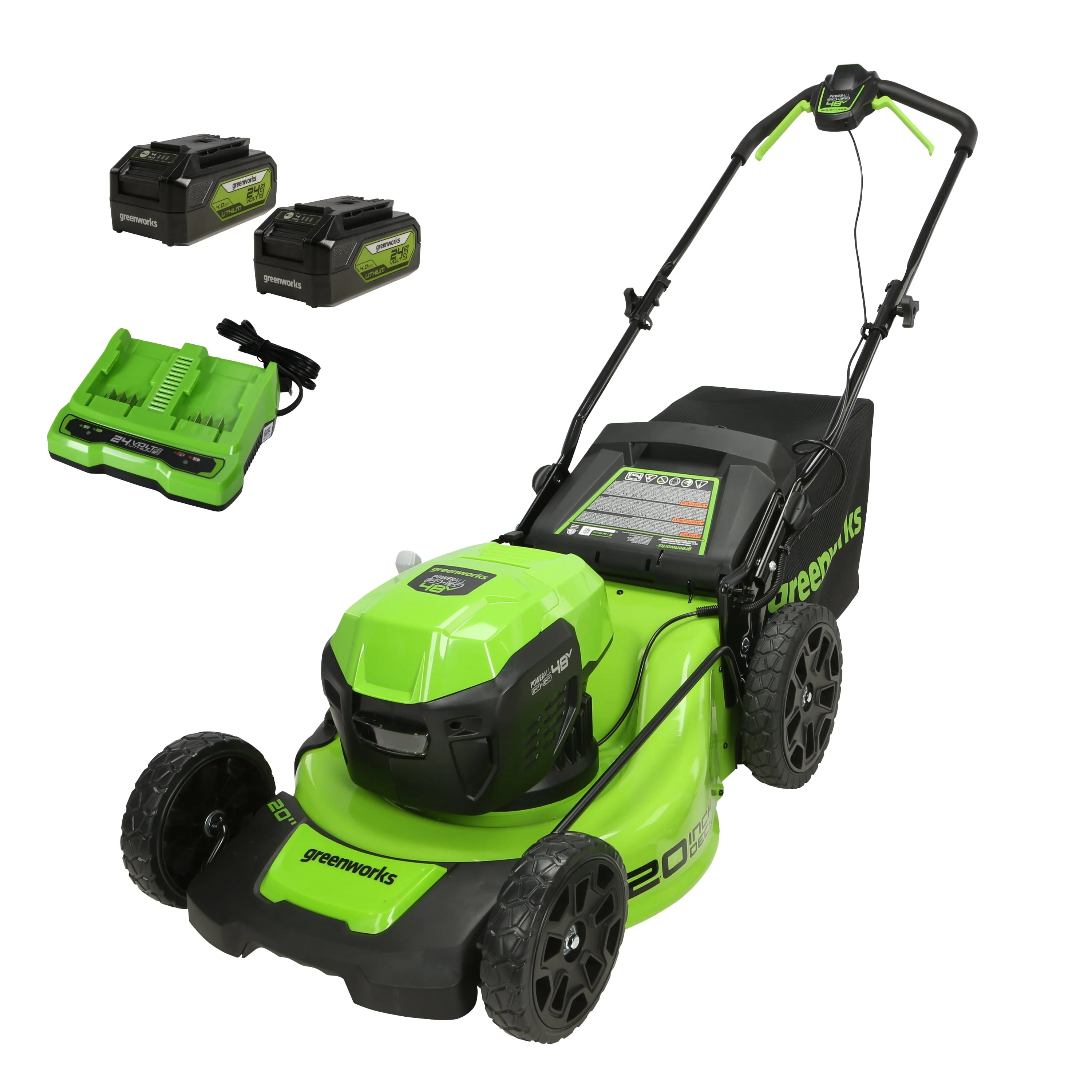 48V 20" Brushless Battery-Powered Lawn Mower, Two (2) 4.0Ah USB Batteries and Charger