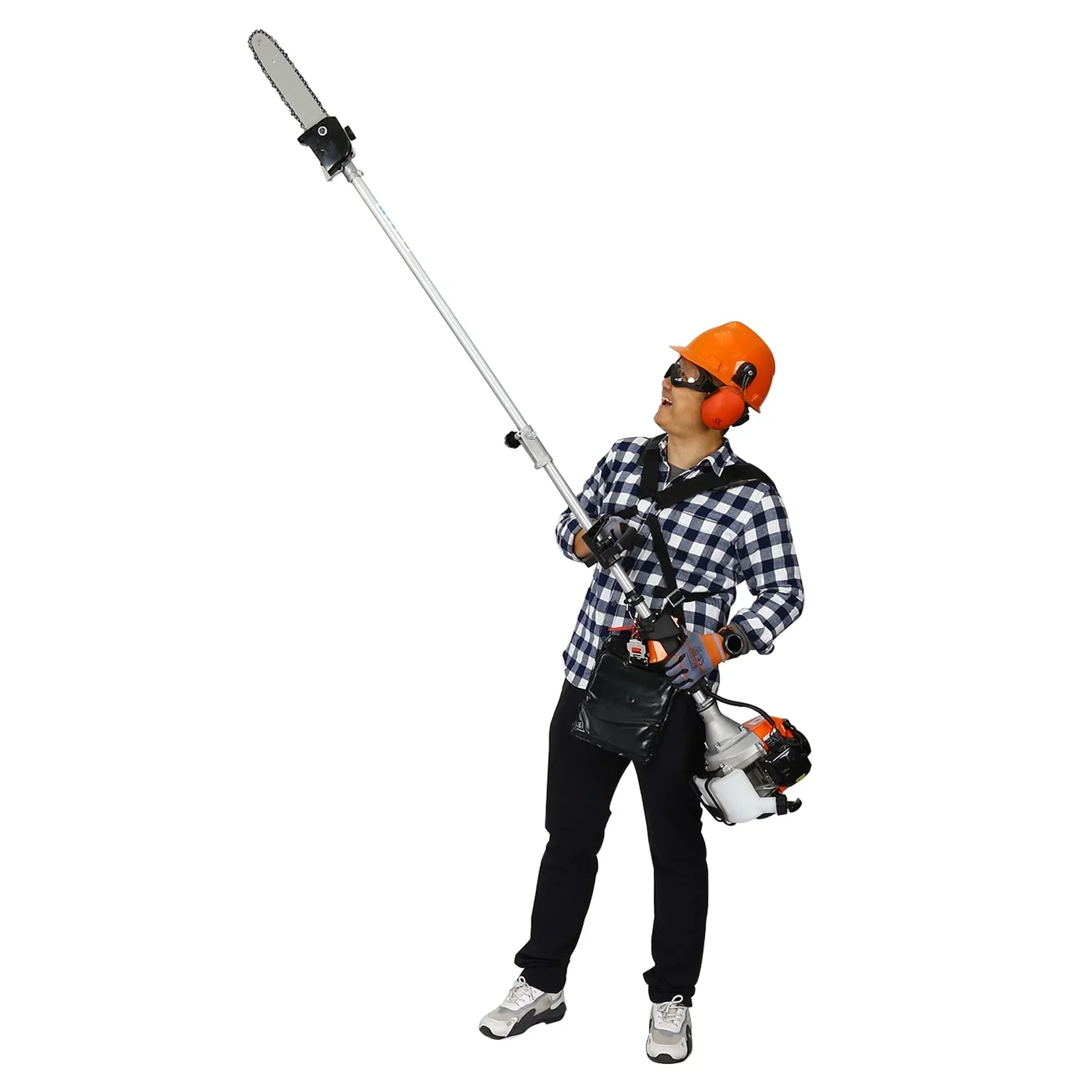RONSHIN Multi-Functional Trimming Tool with String Trimmer Brush Cutter Pole Saw Full Crank Shaft Design 56CC 2-Cycle Garden Tool