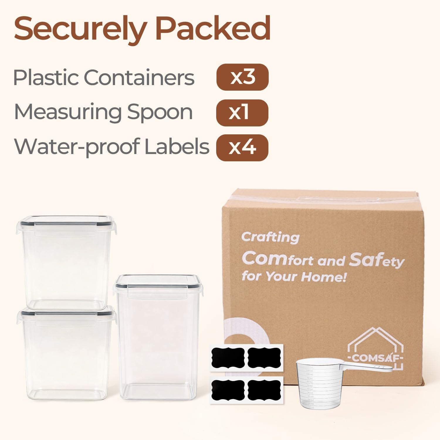 ComSaf Airtight Flour and Sugar Container 2.6Qt & 5.5Qt 3-Pack, Wide Mouth