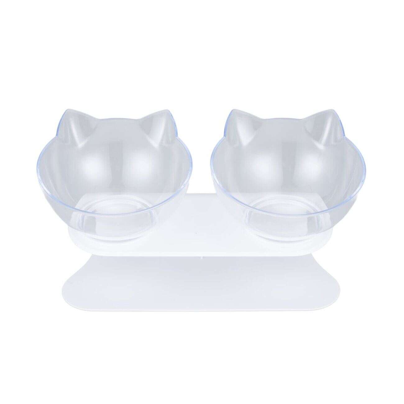 Gamelle double pour chat 350ml plastique transparent avec support 25x15xH13cm