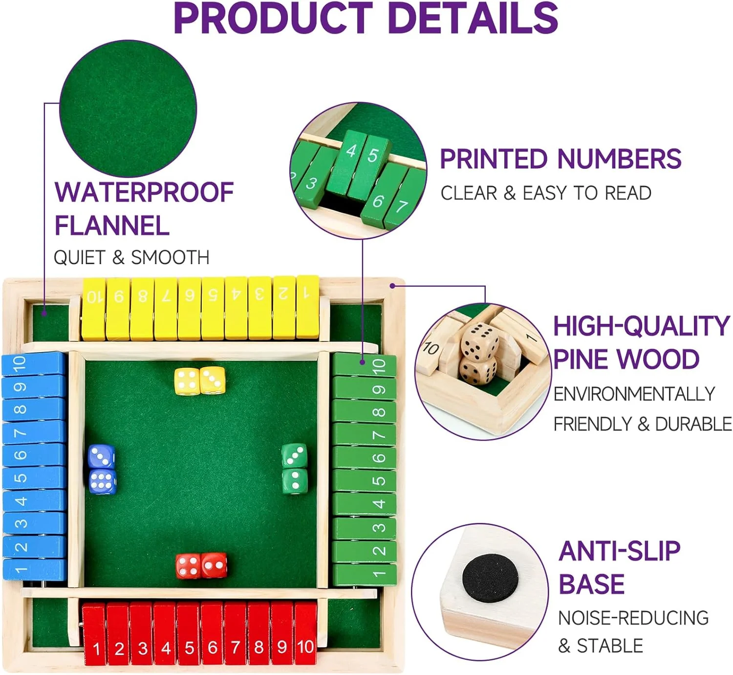 Shut The Box Dice Game for 1-4 Players, Classic Wooden Board Game for Family & Pub Nights