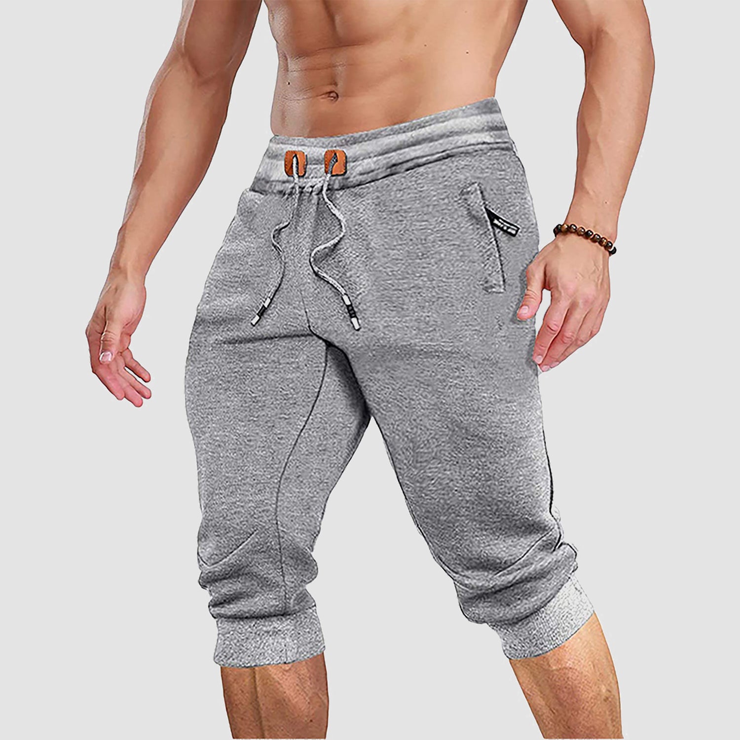 Pantalon de jogging capri pour homme avec poche zippée et cordon de serrage, short d'entraînement fuselé