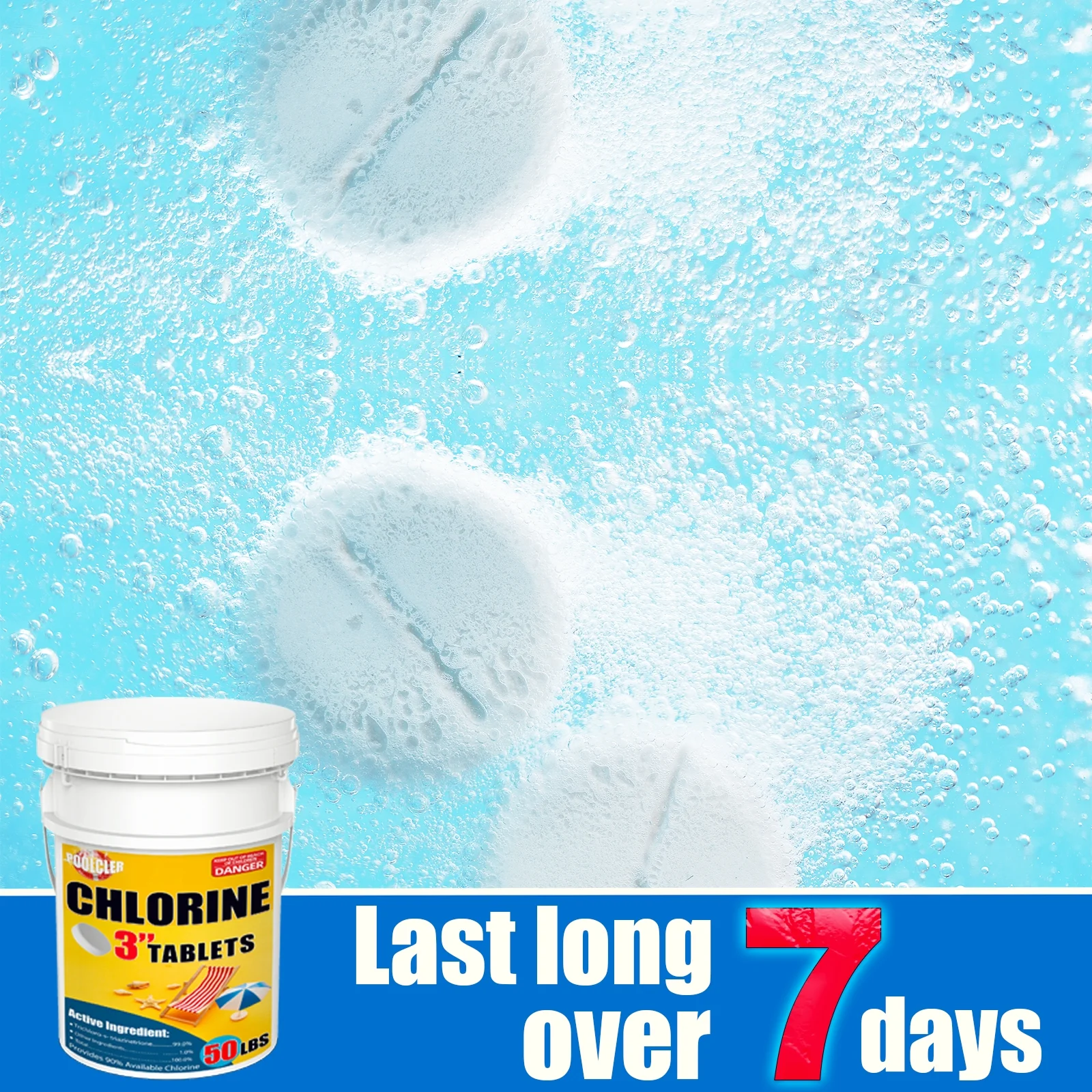 50 lb Pool & Spa Chlorine Tablets Pool Supplies 50 Pounds 3 in Chlorine Stabilizer Hot Tubs Bathtub Chlorinating Tablets