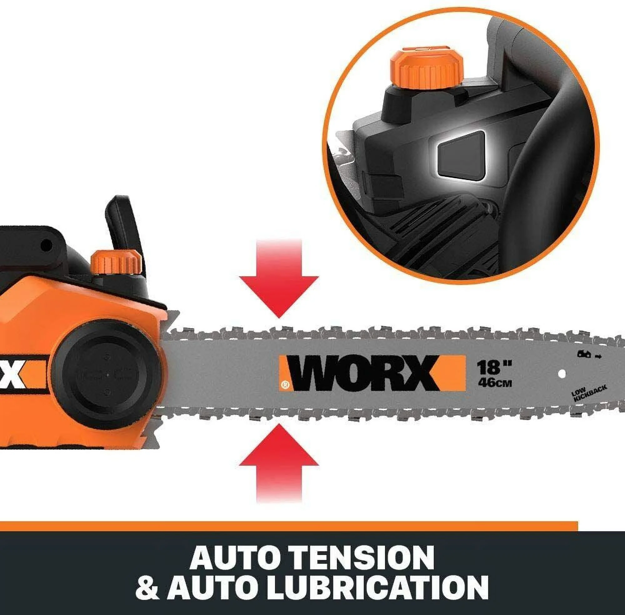 WG304.2 18in 15 Amp Electric Chainsaw with Auto-Tension, Chain Brake - Image 5