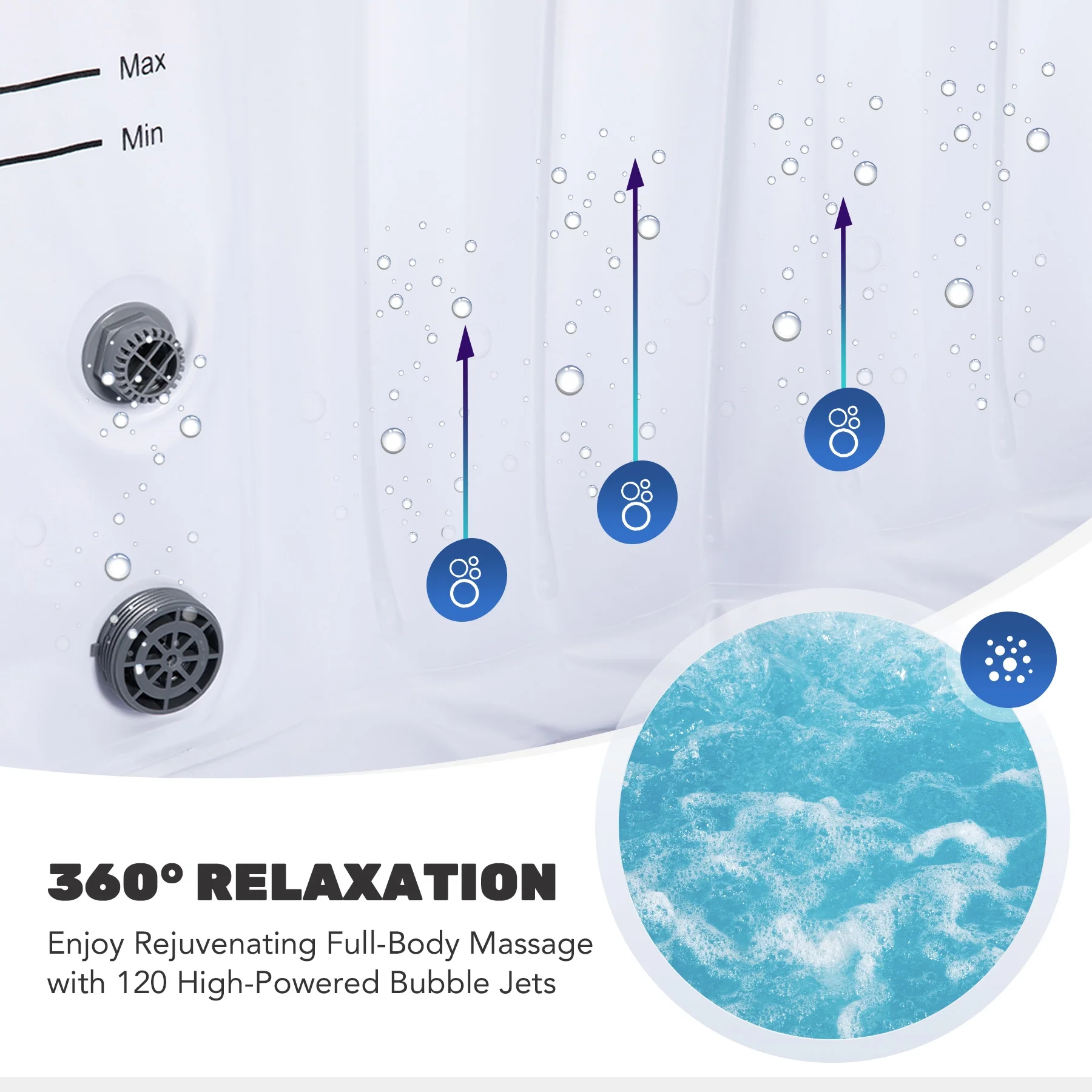 CO - Z Luxury Inflatable Hot Tub, 2 - 4 Adults, PVC, 120 Jets, Blue, 49 lb