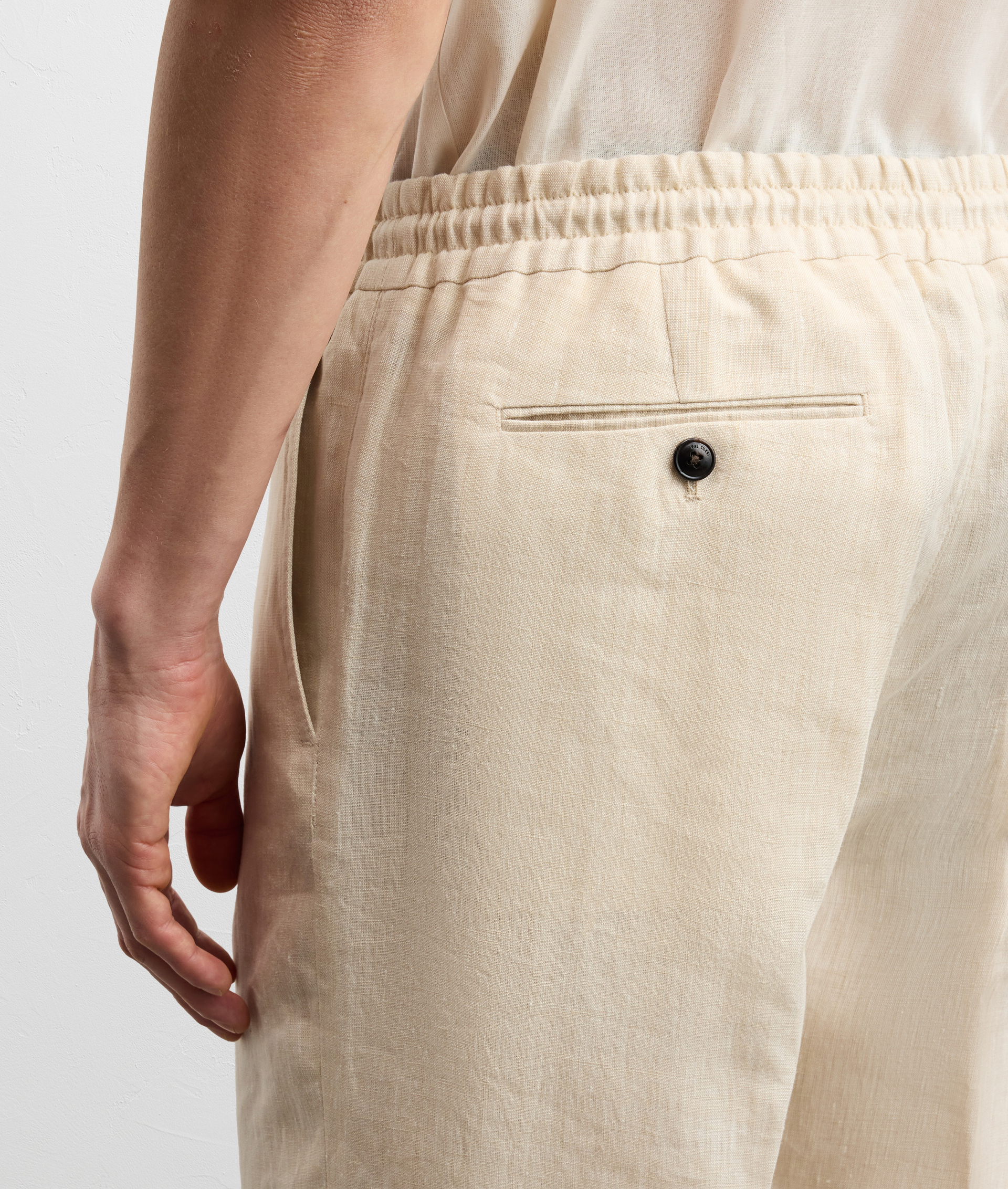 NATURAL COLORED FLAMED LINEN DRAWSTRING TROUSERS