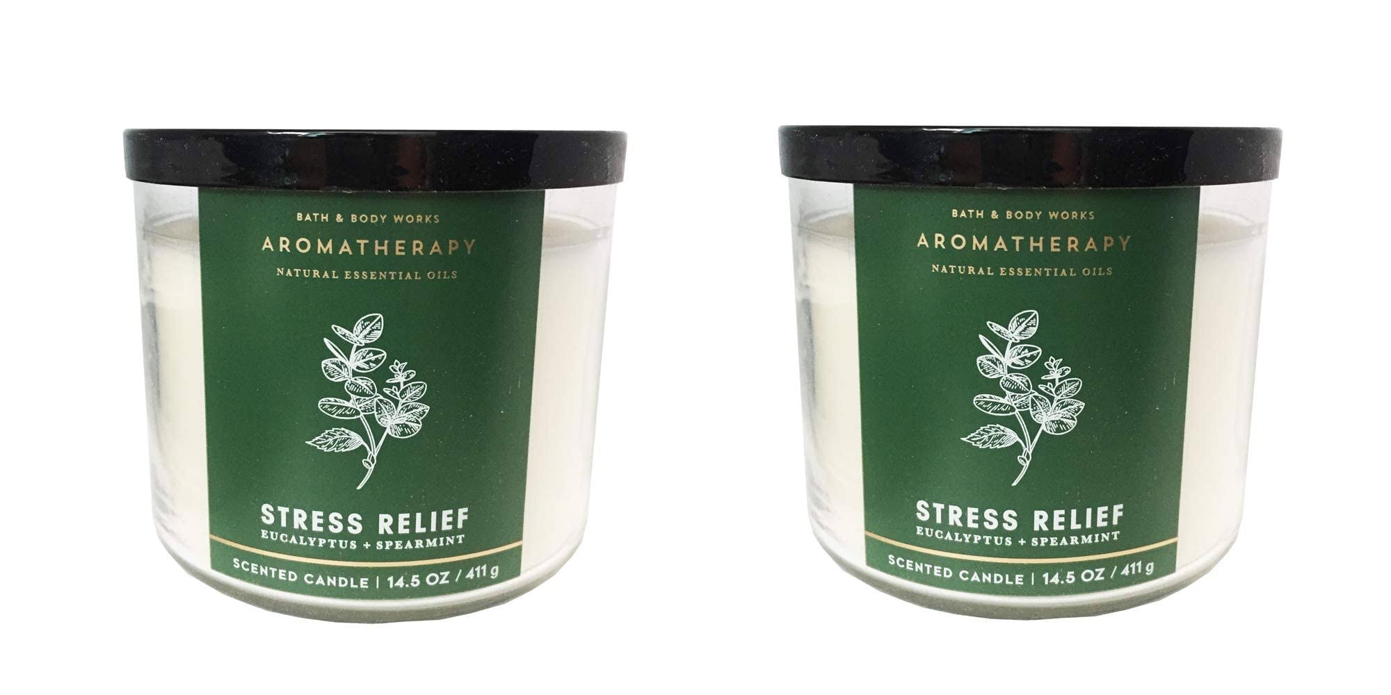 Bath & Body Works, Aromatherapy Stress Relief 3-Wick Candle, dfrDhp, 2 Pack (Eucalyptus spearmint)