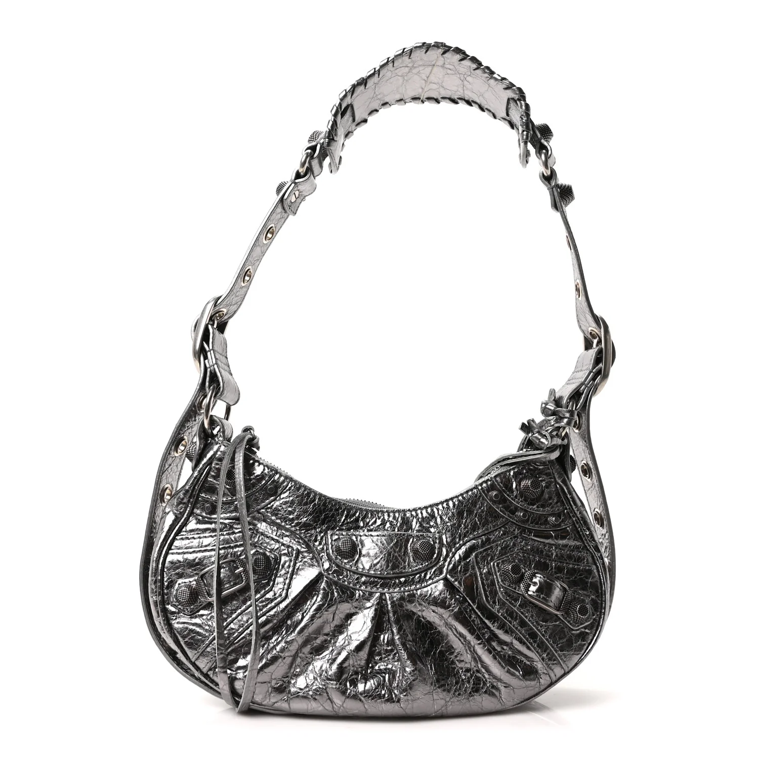 Metallic Agneau Arena Le Cagole Shoulder Bag XS Silver