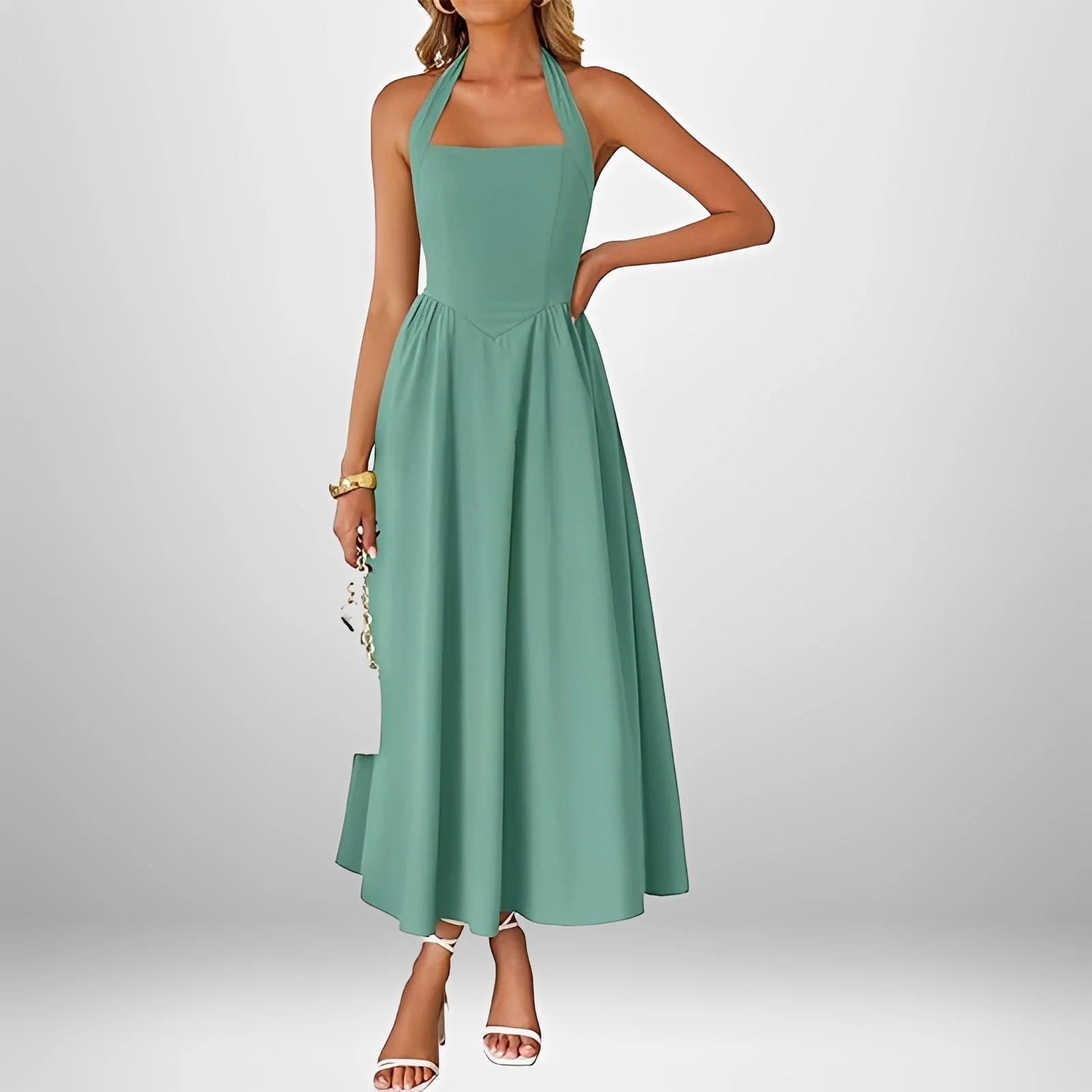 Joanna - Robe Midi Élégante à Col Halter