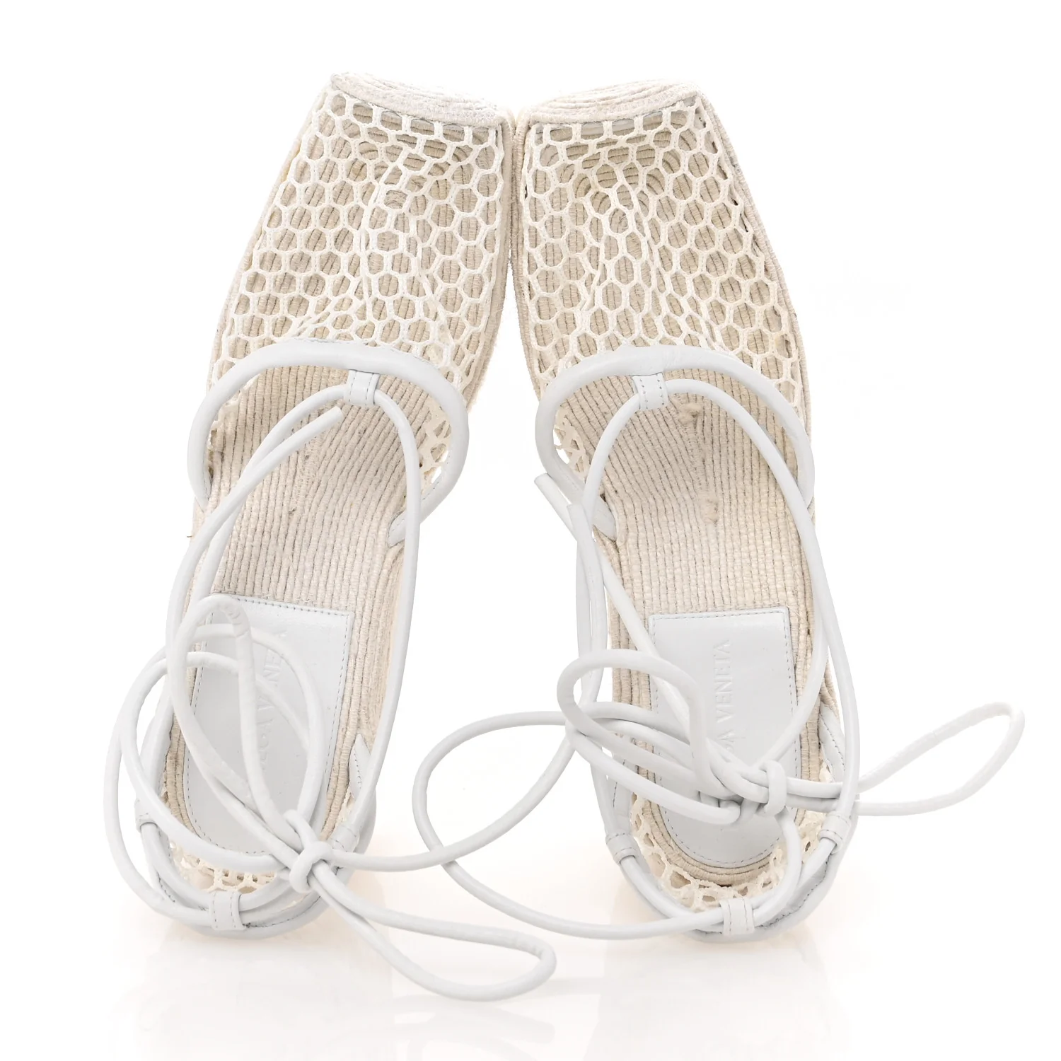 Mesh Lambskin Sporty Web Stretch Ankle Tie Espadrilles 37 Optic White