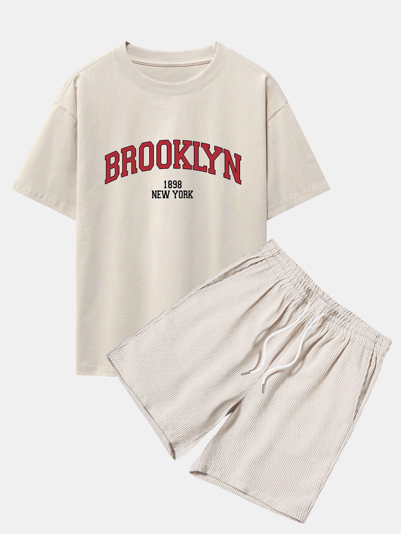 T-shirt oversize à épaules tombantes imprimé Brooklyn et short en velours côtelé