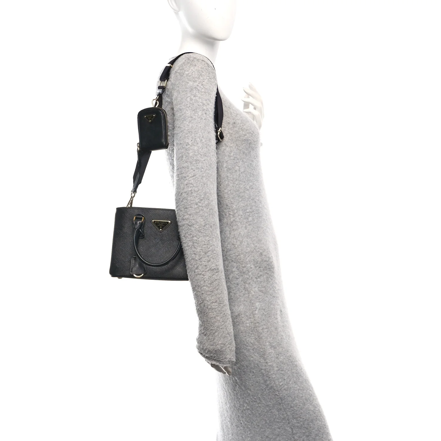 Saffiano Lux Micro Galleria Shoulder Bag Black