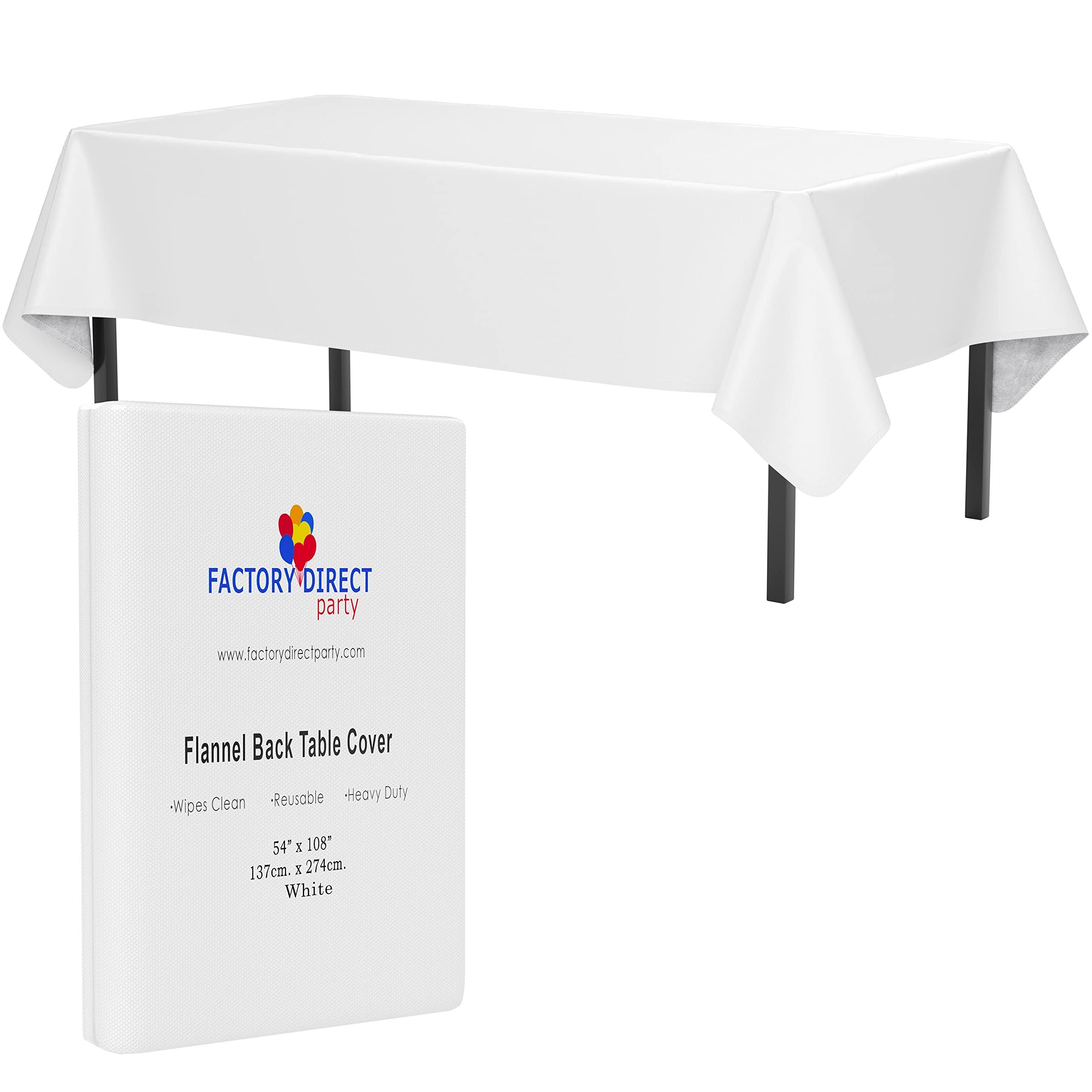 Exquisite Flannel Backed Vinyl Tablecloths, Solid Color Premium Quality Waterproof Table Cover (54 inch. x 108 inch, White)