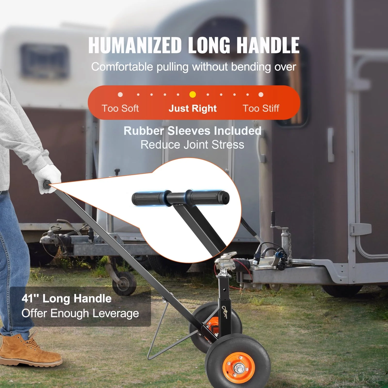 BENTISM Adjustable Trailer Dolly, 600 lb Tongue Weight Capacity, Carbon Steel Trailer Mover with 16'' - 24'' Adjustable Height, 1 - 7/8'' Hitch Ball & 10'' Solid Tires